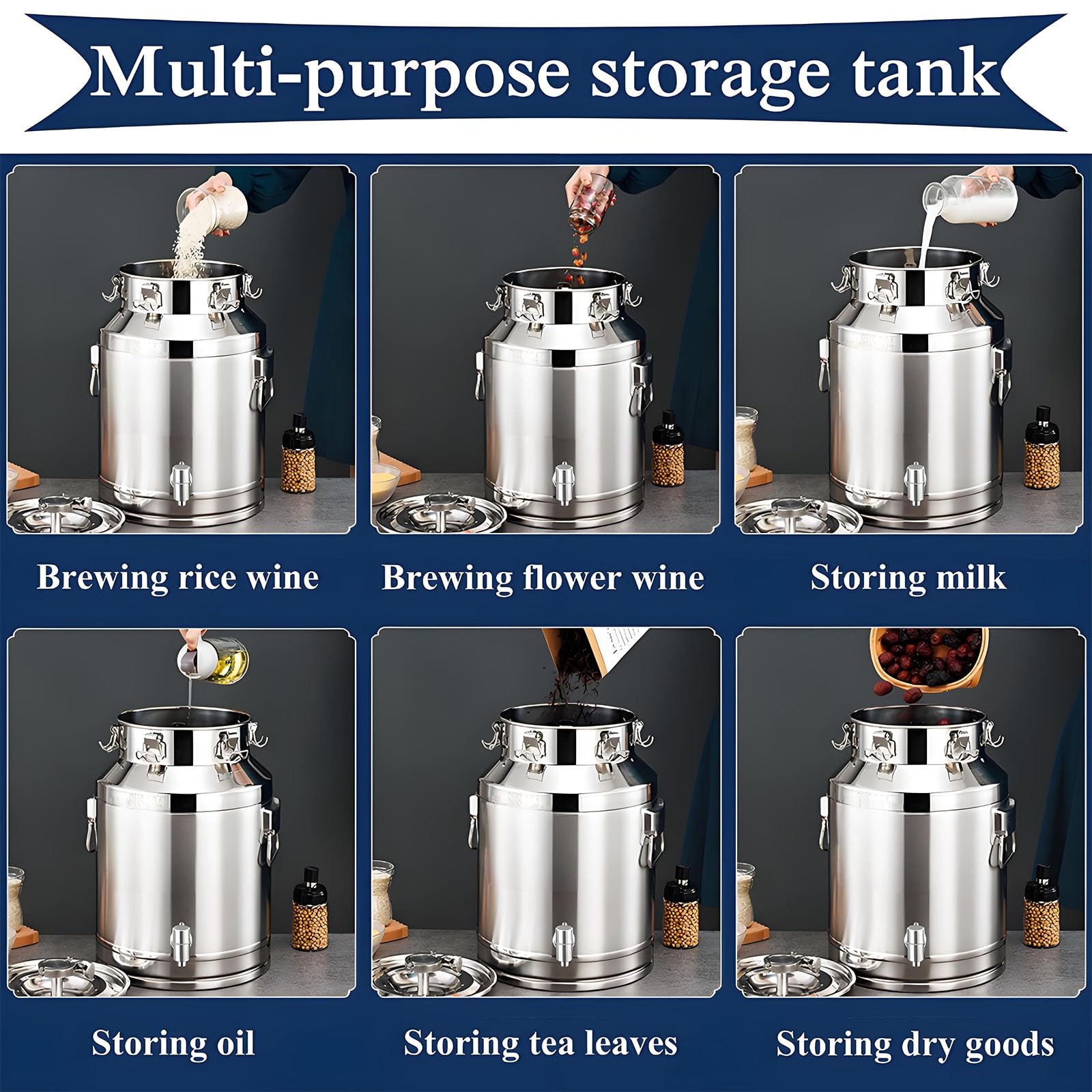Tanque de fermentación de acero inoxidable sellado para leche con grifo de 15 125 L, contenedor de almacenamiento de leche casera, contenedor de transporte de 40 x 74 cm, ideal para elaboración