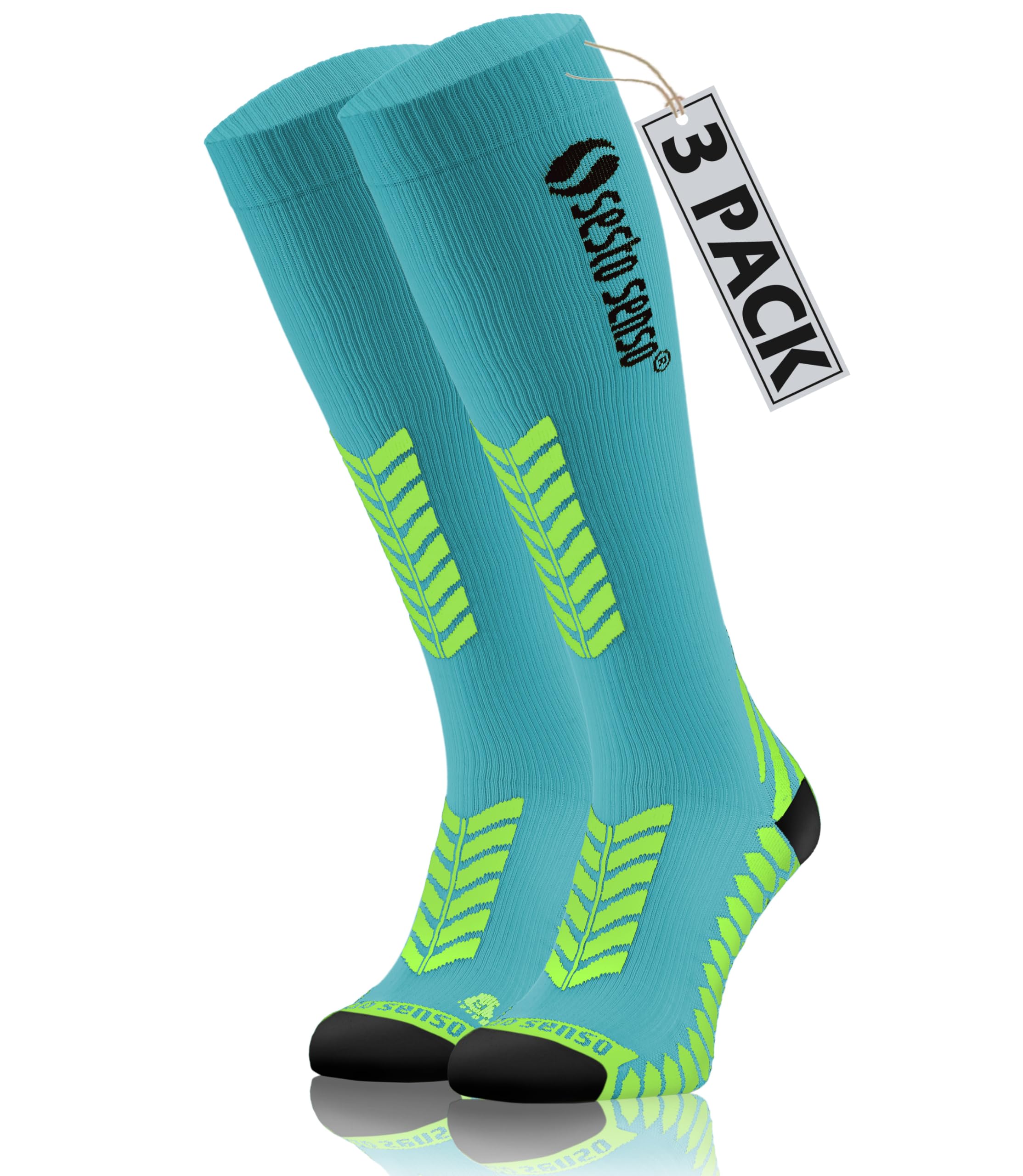 Sesto Senso 3 Pares Calcetines de Compresión Deporte Colores Altos Hombre Mujer