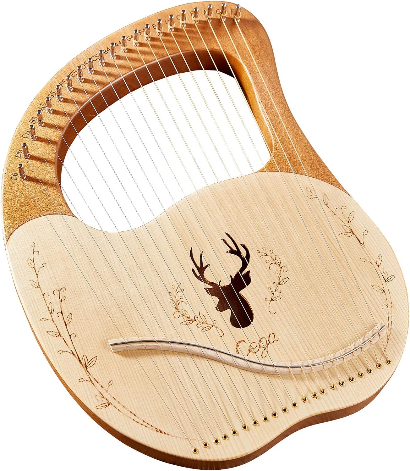 Cega 21 Metal Strings Lyre Harp Box Lyre Harp Spruce Topboa Mahogany Backboa String Instrument with Tuning Wrench Strings Picks Music Note Sticker-buzhi