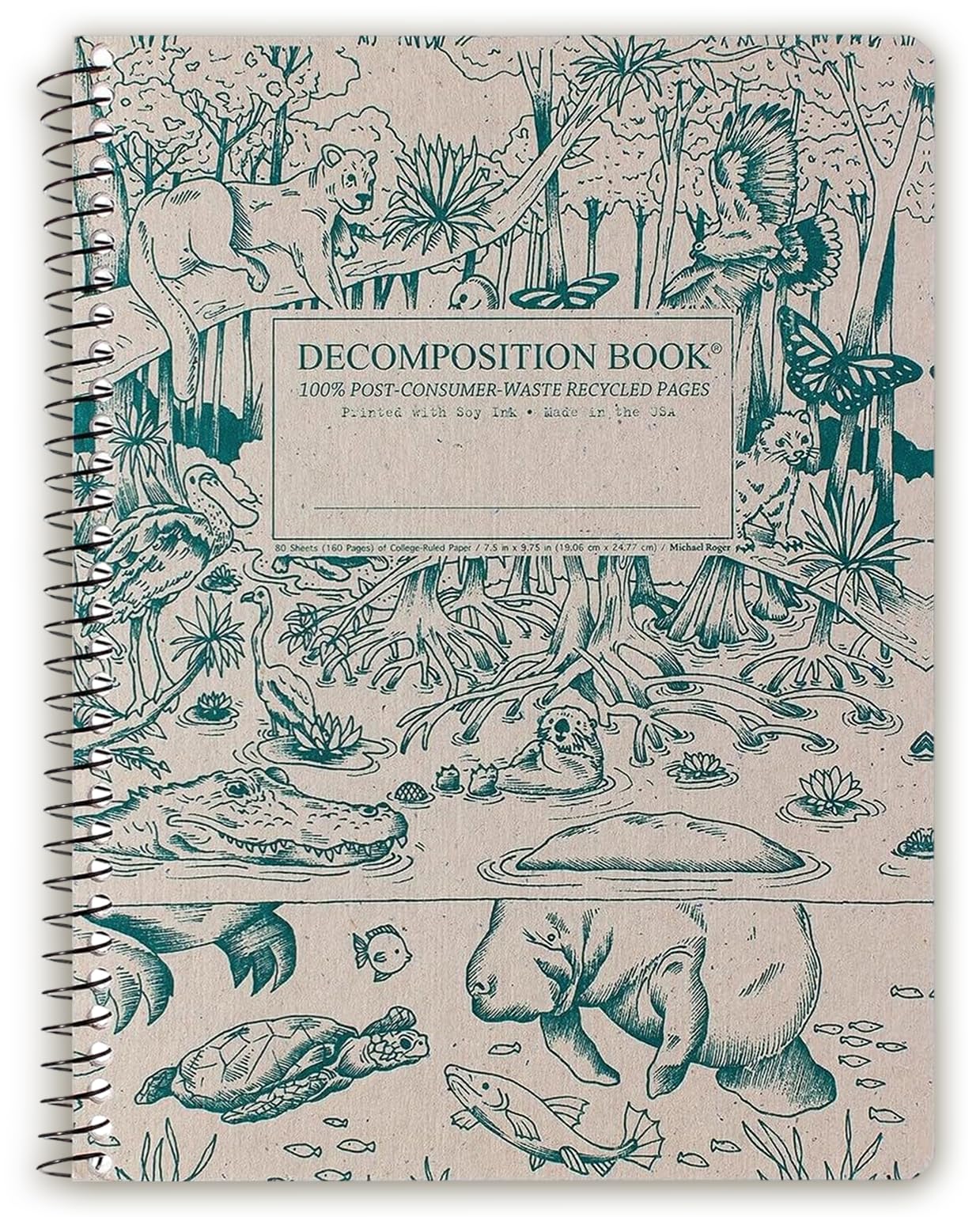 Decomposition Everglades College Ruled Spiral Notebook - 9.75 x 7.5 Journal with 160 Lined Pages - 100% Recycled Paper - Notebooks for School Supplies, Home & Office - Made in USA