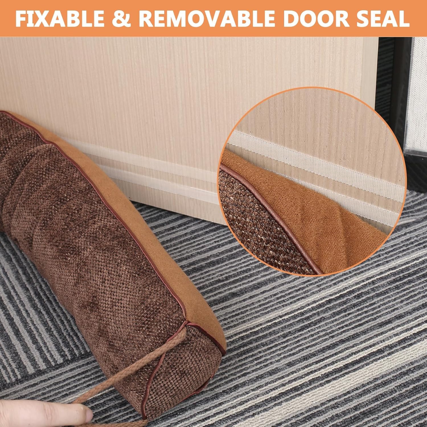 Paraspifferi pesanti, 102 cm, paraspifferi per finestre, triangolo sotto la porta, paraspifferi per porta inferiore, isolamento e isolamento acustico, marrone