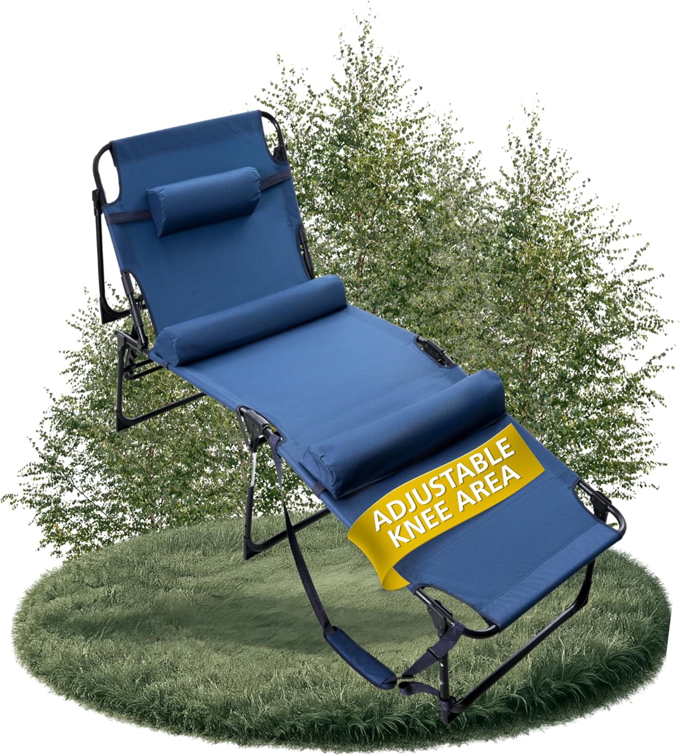 Outdoor Lounge Chair | Extra Large Portable cot incl Leg Raising adjustability | Easy Setup & Takedown | Supports Adults up to 300 lb | Ideal for Camping Patio, Balcony, Beach & More