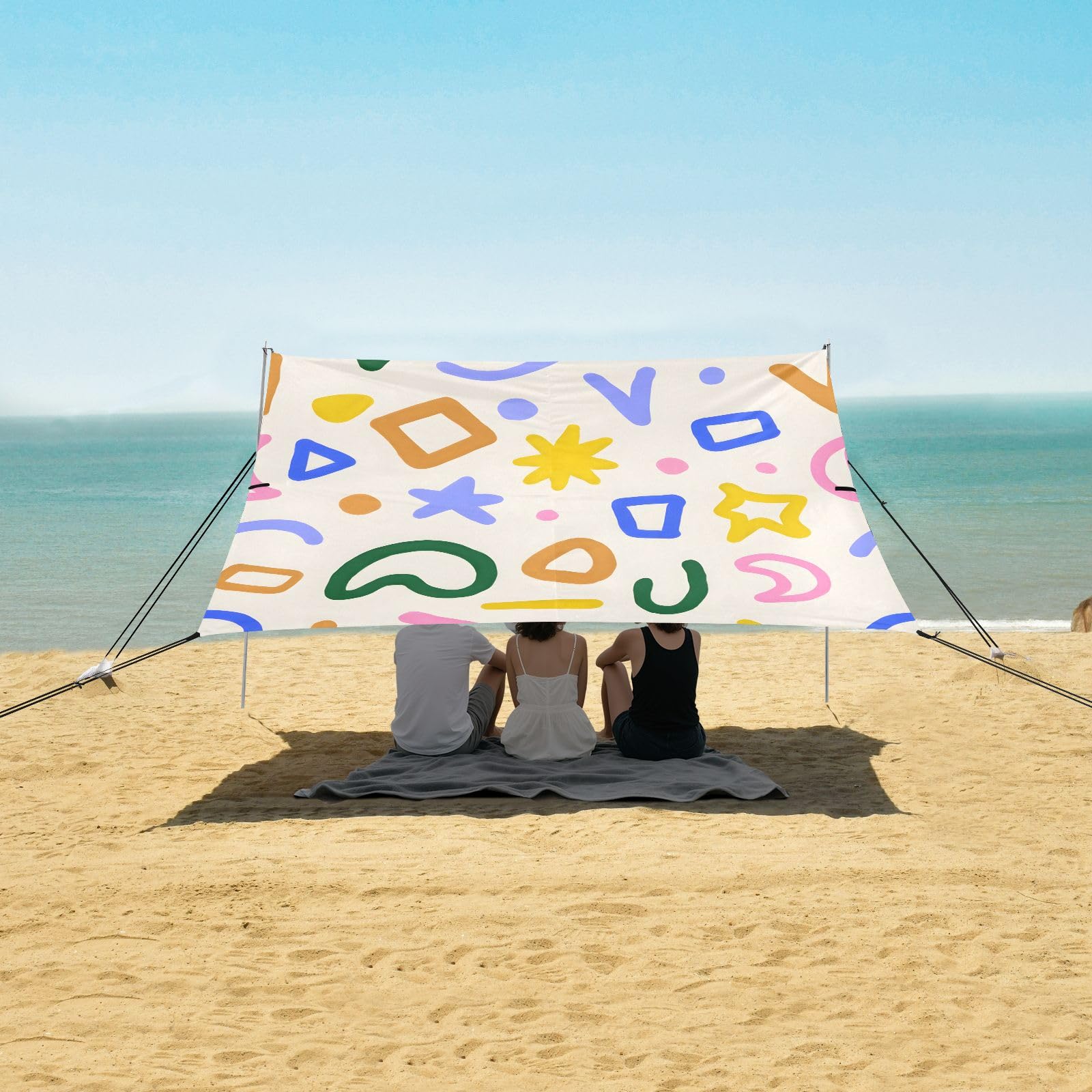 Przenośny namiot plażowy kemping schroniska przeciwsłoneczne baldachim UPF 50+ ochrona przed promieniowaniem UV osłona przeciwsłoneczna dziecięcy geometryczny wzór