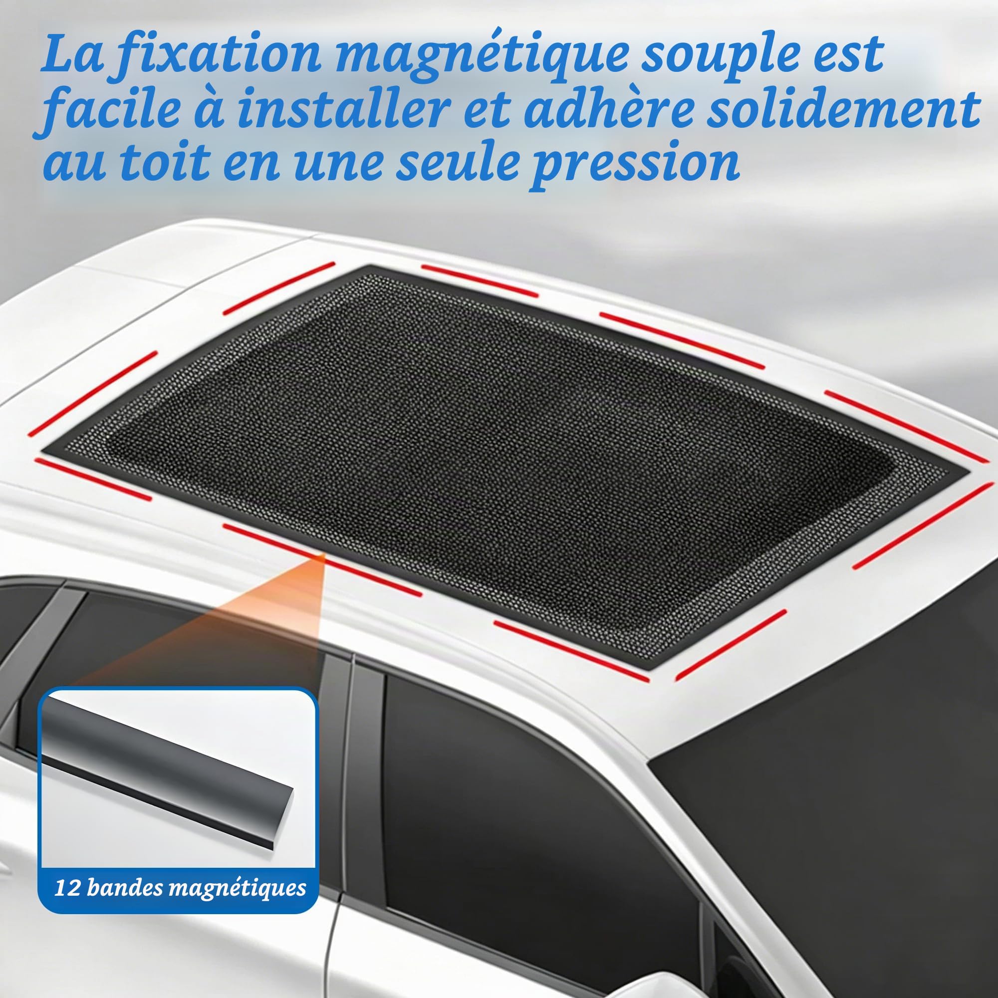 CHENNAN 1 Ensemble Anti-moustiques Voiture Toit ouvrant, Toit ouvrant de Voiture Filet Anti-Soleil avec aimants Doux, Store Toit Ouvrant Transpirable et Aimanté, Accessoire Auto, 90 x 65 cm (S)