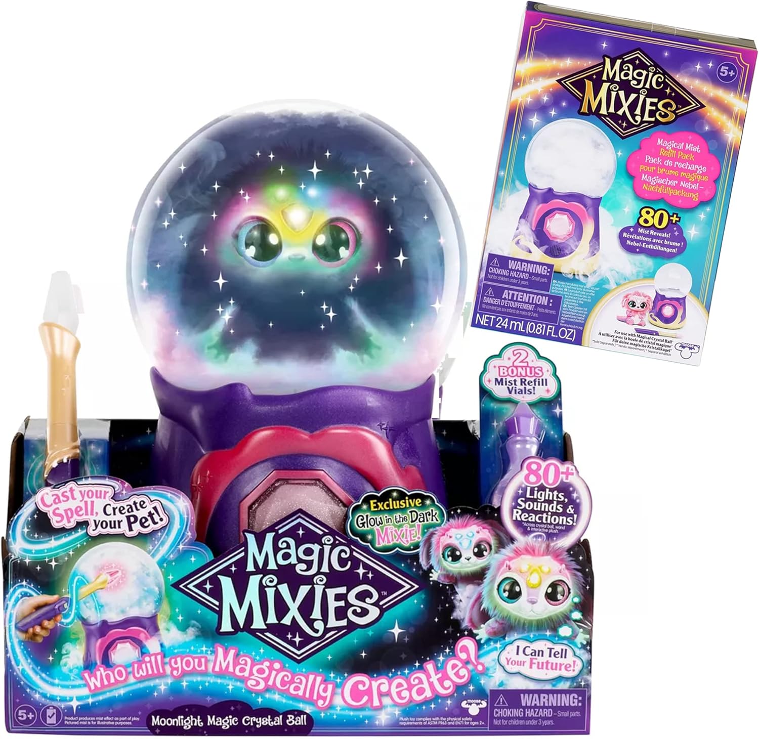 Magic Mixies Moonlight Crystal Ball with Magical Mist Refill Pack (Glow in The Dark