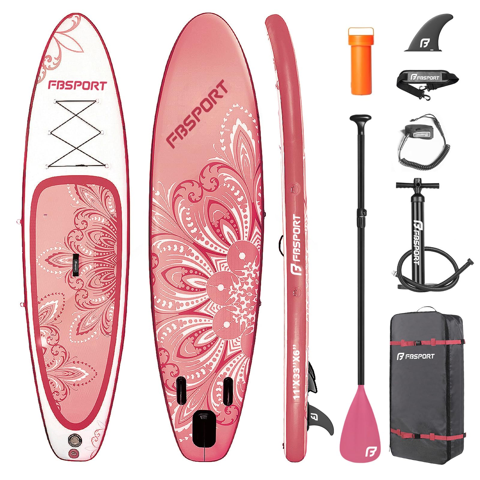 FBSPORT Aufblasbares SUP Board, Stand Up Paddling Board, Aufblasbare Stand Up Paddle Board für Stand-Up Paddling 15CM Dick, Surfbrett Kit mit Verstellbares Aluminium SUP Paddel+Pumpe
