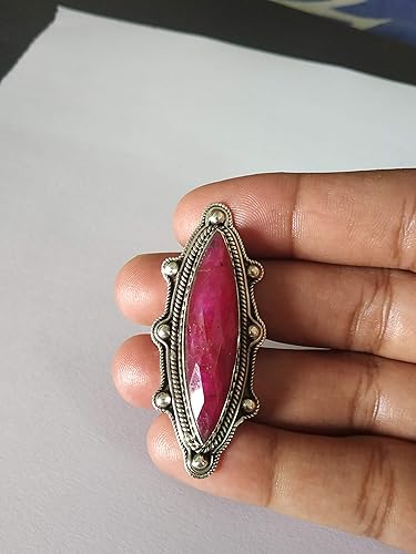 Miniatura 5 de Ruby Ring, Bohemian Jewelry, Long Ring, Eye Shape, Bridesmaids Gift, Promise Engagement Ring, 925 Sterling Silver Ring, Full Finger Jewelry,