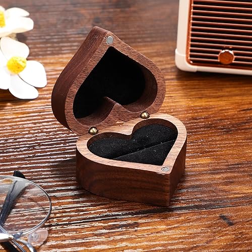 Miniatura 9 de IMIKEYA Caja de anillo de madera en forma de corazón Caja de anillo de madera Caja de anillo de boda Caja de presentación de madera Caja de anillo