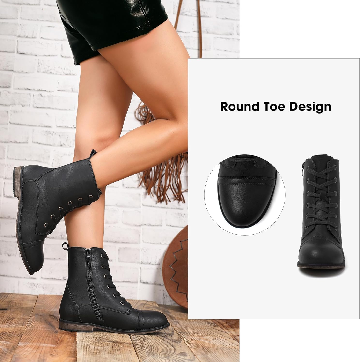 katliu Women's Combat Boots Lace up Military Ankle Boots Side Zipper Round Toe Booties - Image 6