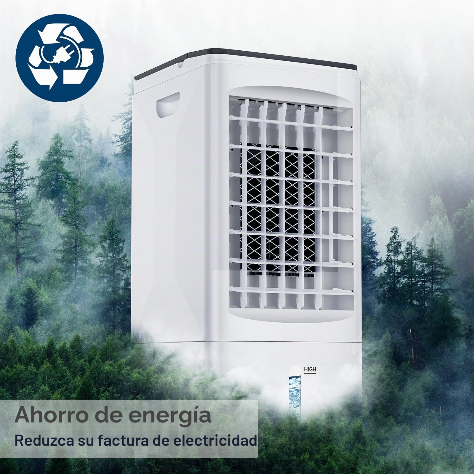 Enfriador de Aire Grande, Aire Acondicionado Portátil Silencioso, 4 en 1 Climatizador Evaporativo 5.5 L Tanque,Temporizador de 1-7 H, 2 Modos 3 Velocidades, Ruedas, Control Remoto para Hogar Oficina