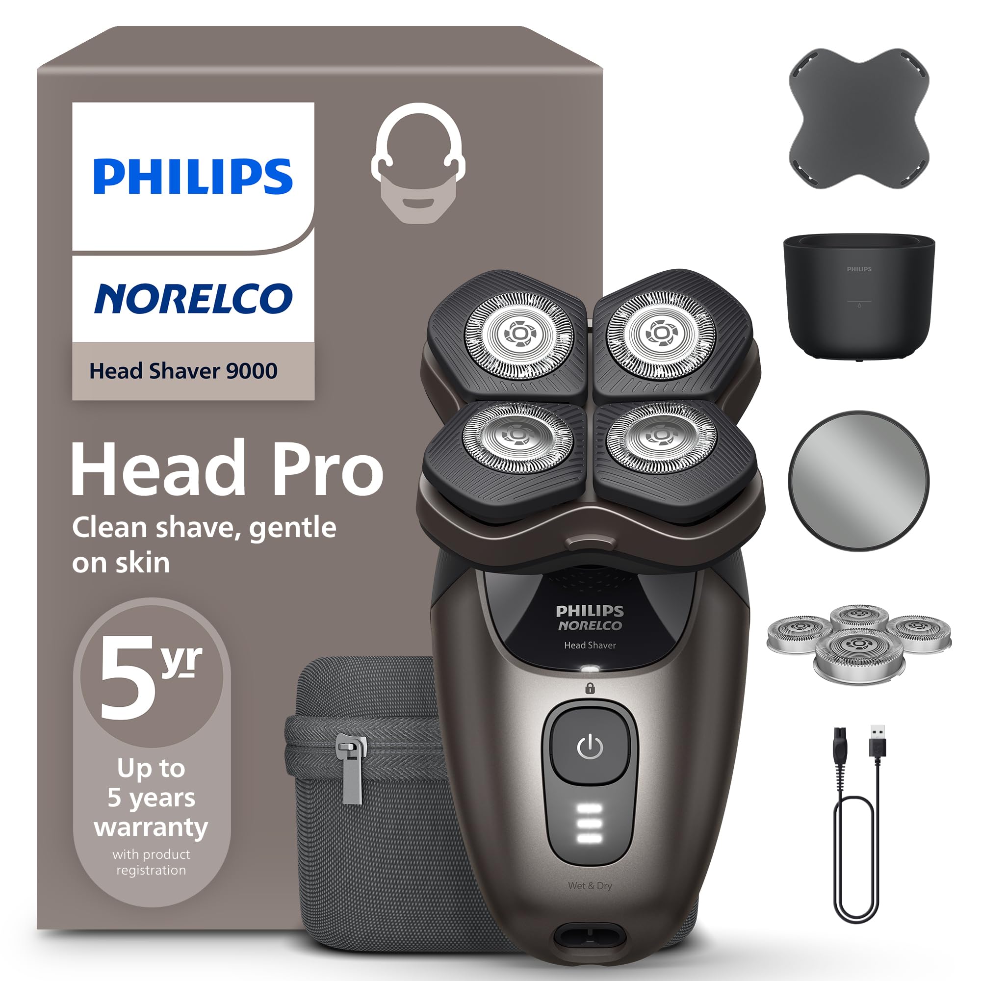 Photo 1 of Philips Norelco Head Shaver Pro 9000 Series - Electric Shaver for Men and Women, 360° Flexing Head & ComfortCut Blades for Clean Shave, Gentle on Skin, Model HS9980/40