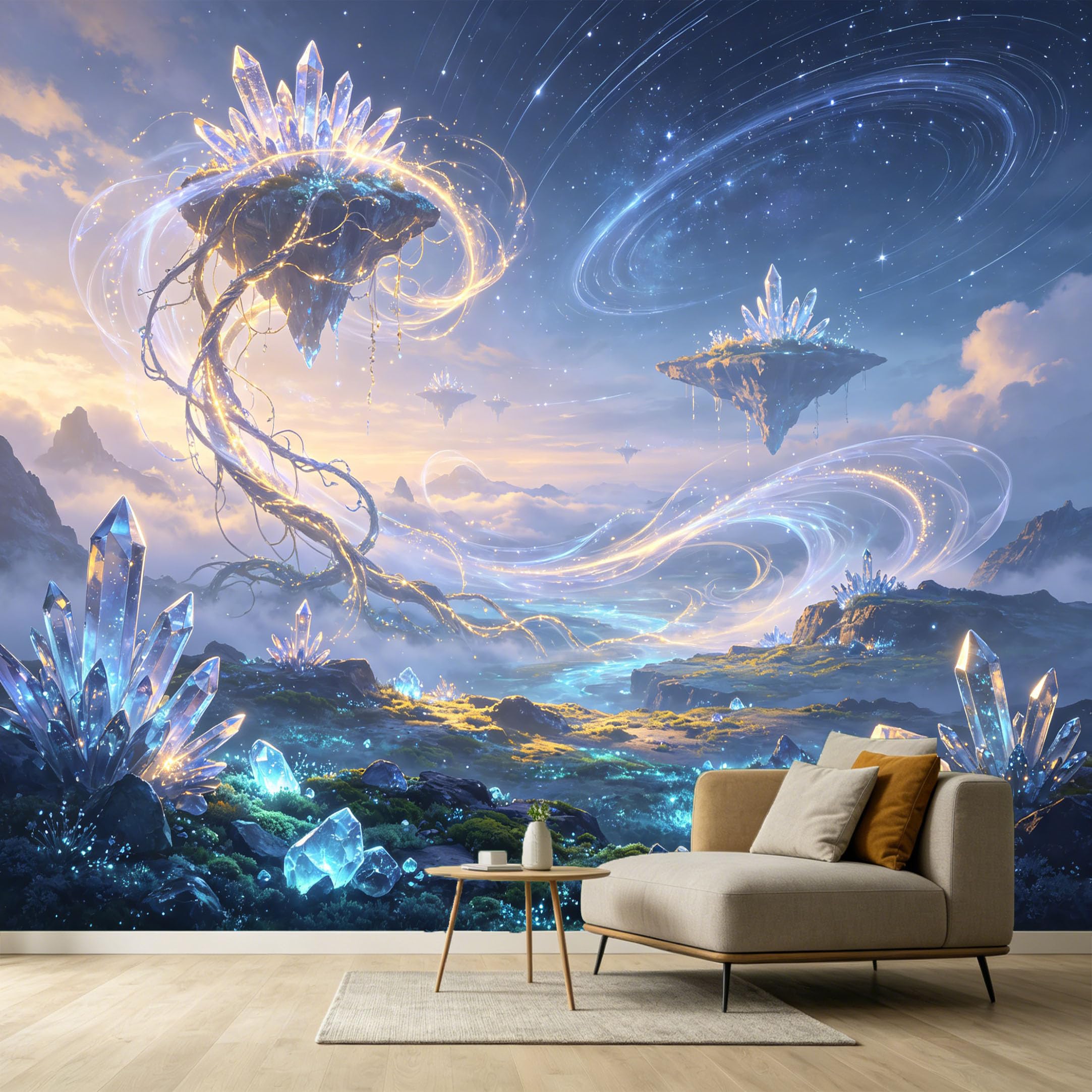 Custom Size Wall Murals Floating Crystal Islands Fantasy Nebula 3D Trompe L'Oeil SelfAdhesive Wall Fabric Removable Large Wallpaper for Photo Living Room
