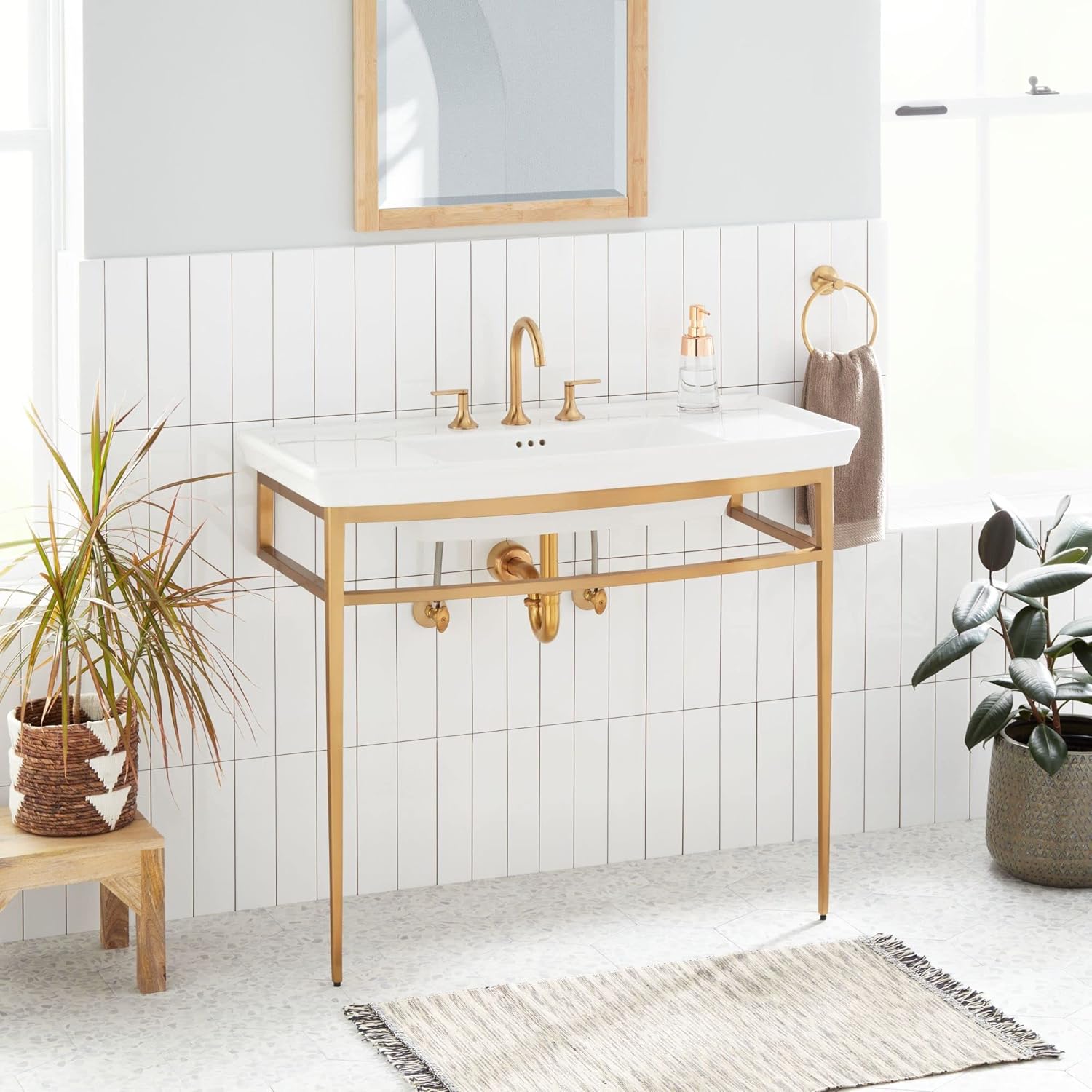 Signature Hardware 483514 Olney 40" Vitreous China Console Sink with Stainless Steel Base and 3 Faucet Holes at 8" Centers