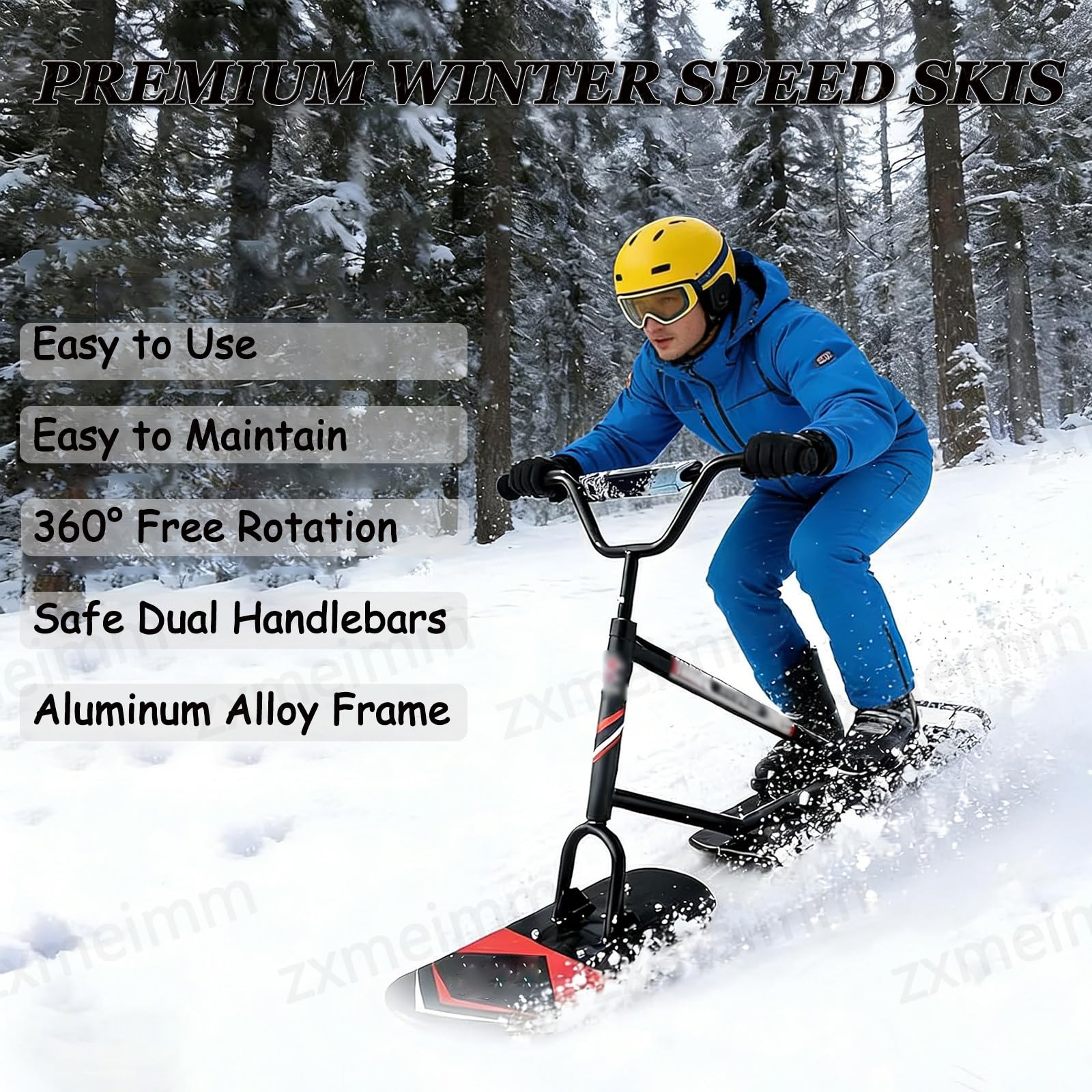 Snowscoot Tout-Terrain Adulte - Plateau Érable 5 Plis, Lames Doubles - Luge Hiver pour Pentes Damées et Jardin