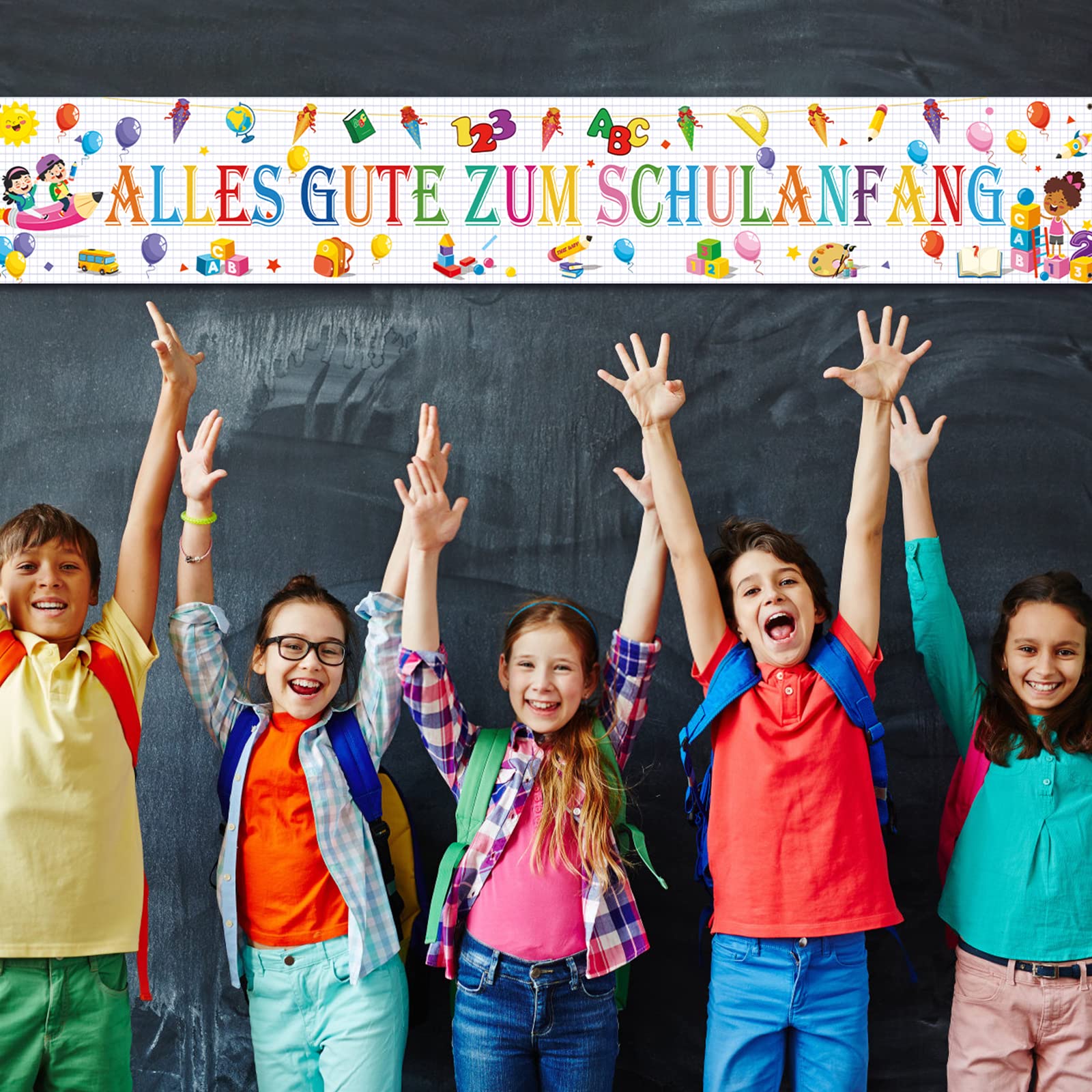 LAMEK Alles Gute Zum Schulanfang Banner 300x50cm Einschulung Willkommen Girlande Banner Schuleinführung Extra Lange Hintergrund Schulkind Schulstart Deko für Schultag Jungen Mädchen, Weiß