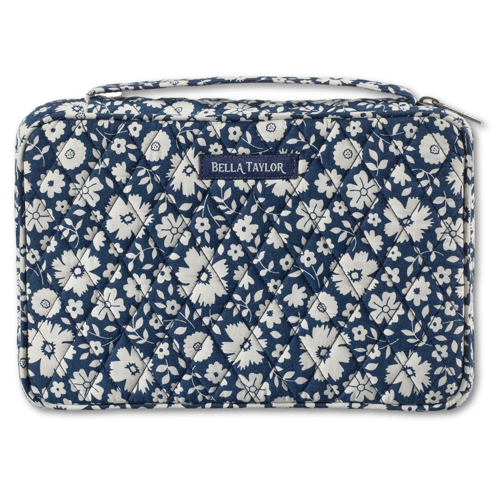 Bella Taylor Custodia per Bibbia da donna, in tessuto di cotone trapuntato, per bibbie da 15,2 x 22,9 cm, motivo floreale bicolore blu navy