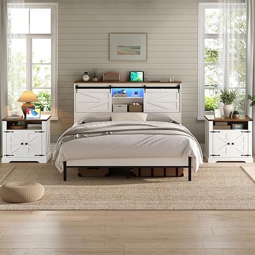 Miniatura 4 de HOOBRO Juego de 2 mesas auxiliares de granja con parte superior abatible con estación de carga, mesa auxiliar grande de sofá de 23.6 pulgadas con