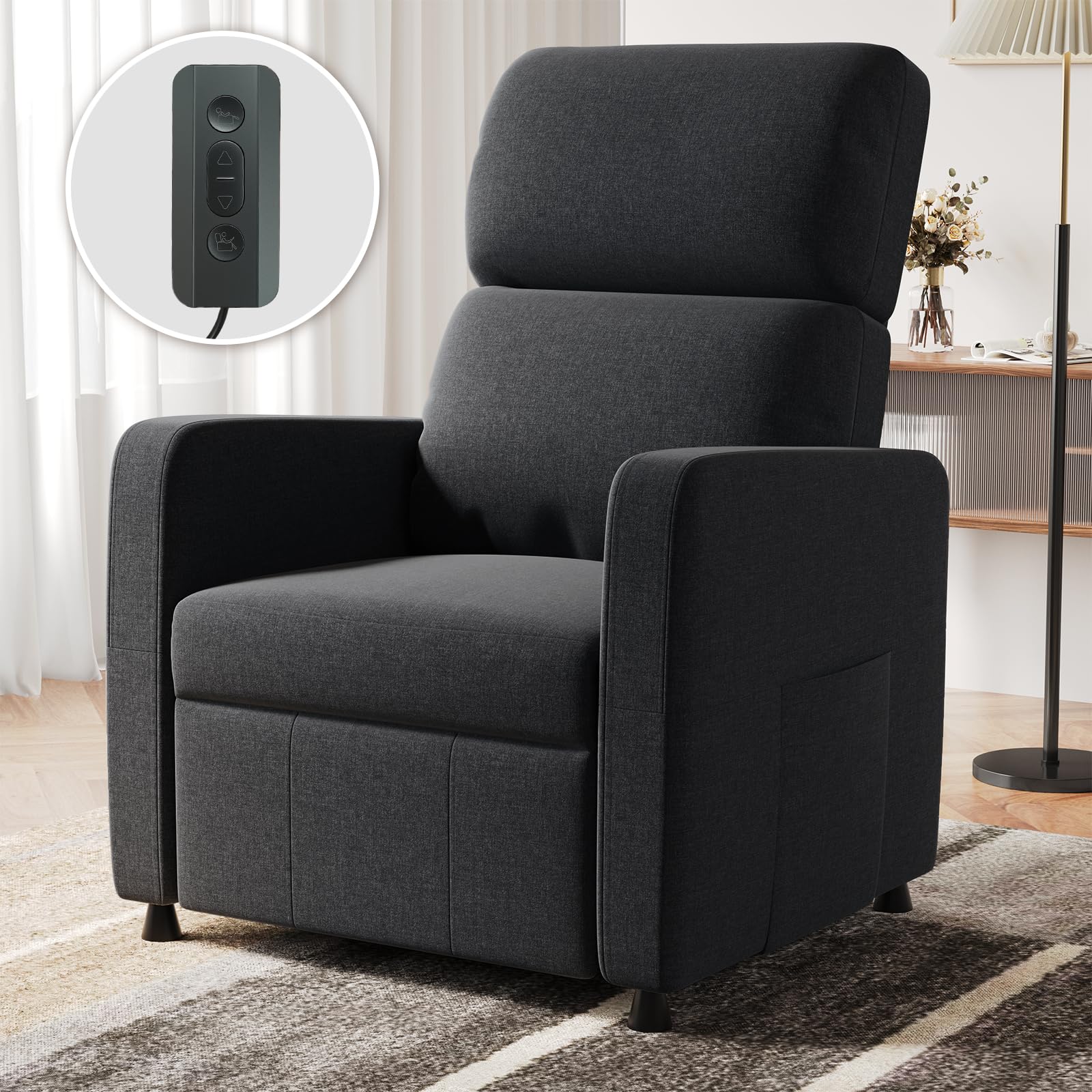 Devoko Poltrona Relax Elettrica, Ergonomica Reclinabile 90°-165°, Poltrona Reclinabile con Schienale e Poggiapiedi Regolabile, Poltrone per Soggiorno/Ufficio, con Tasconi Laterali, Grigio