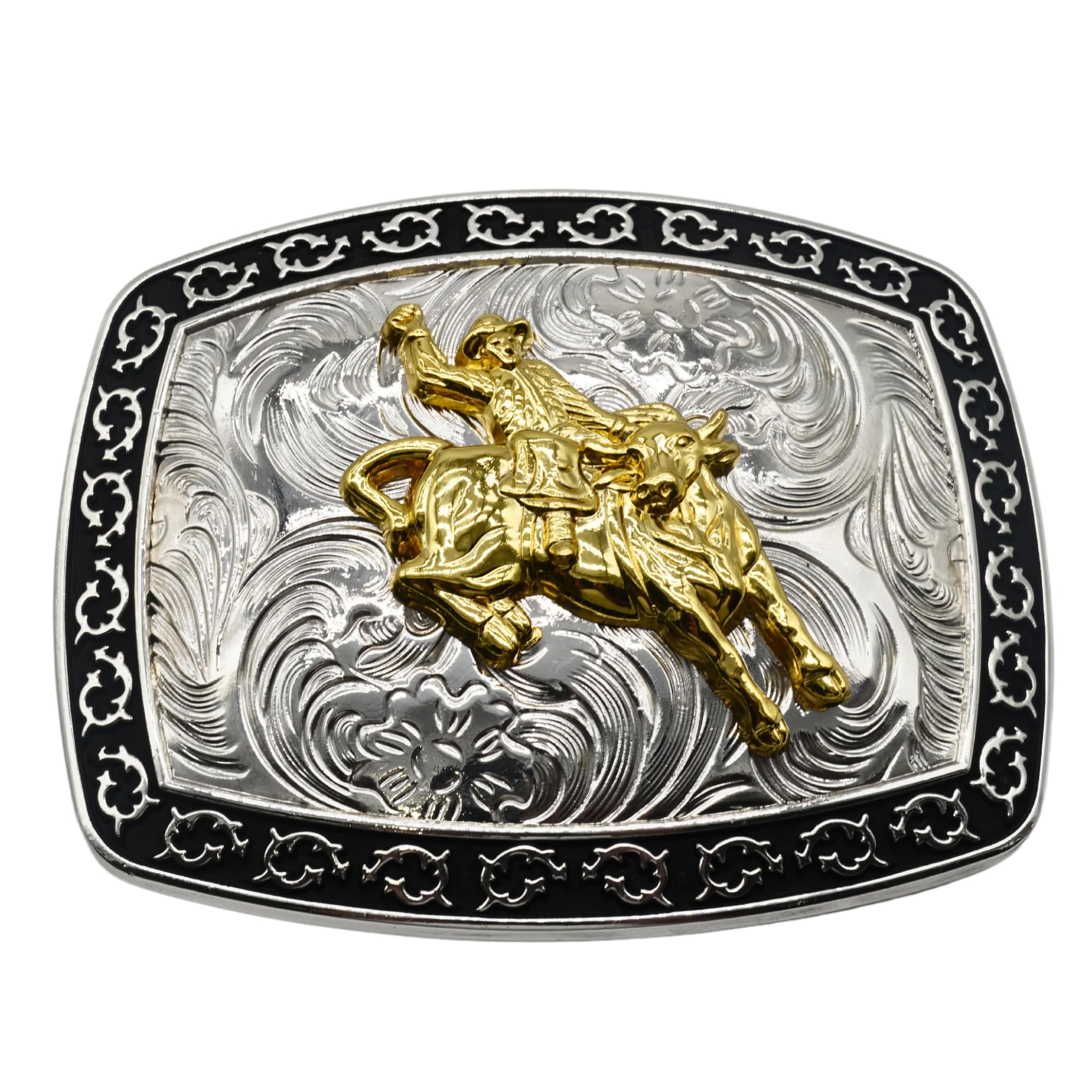 WMG Bull Rider Cowboy Rodeo Western Large Gold Tone Cowboy Riding Bull Unisex Fashion Belt Buckle