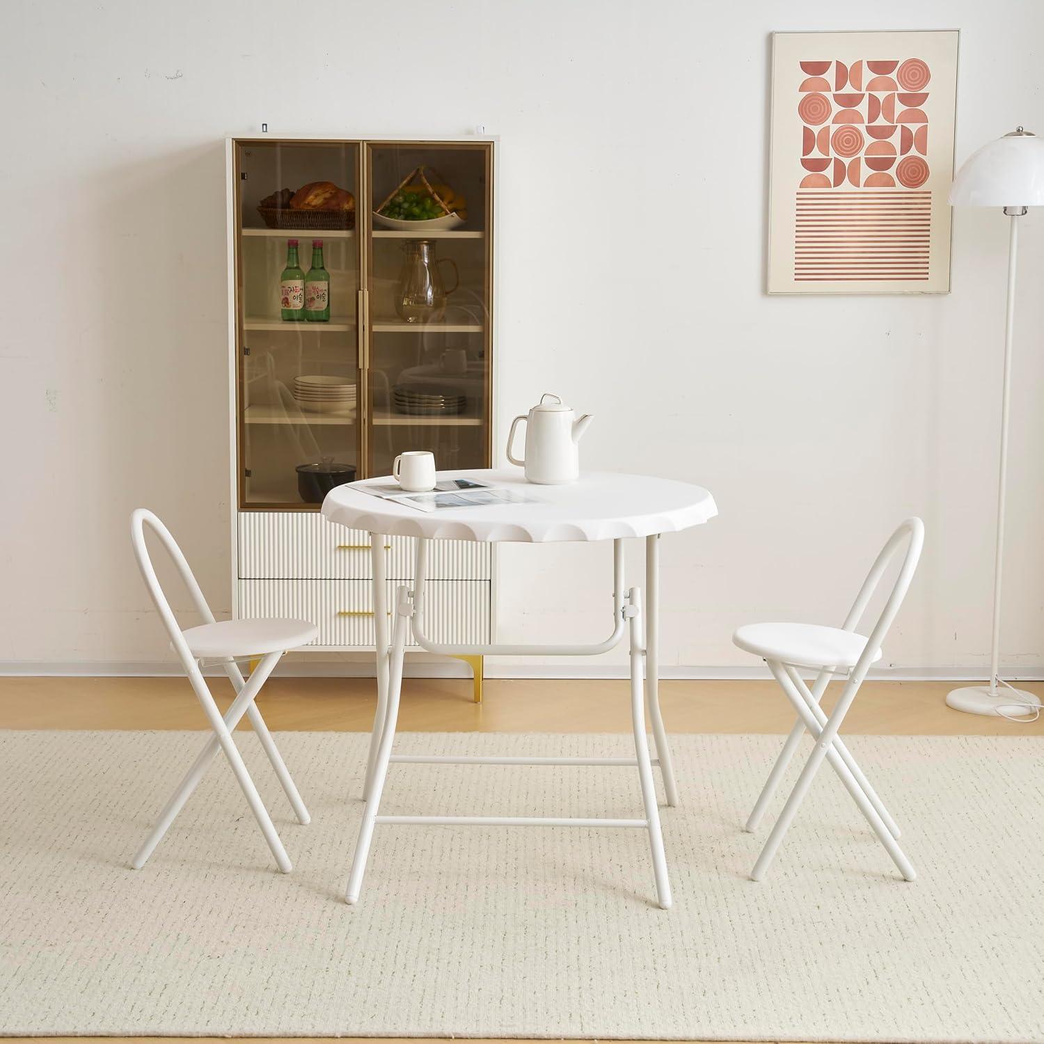 ダイニングセット 2人用 3点セット 折りたたみ 丸 テーブル 直径80.5cm