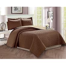 Celine Linen Luxury 3-Piece Bedspread Coverlet Majestic Design Quilted Set with Shams - All Season Heavy Weight- Wrinkle & Fade Resistant- King/California King, Chocolate/Cream
