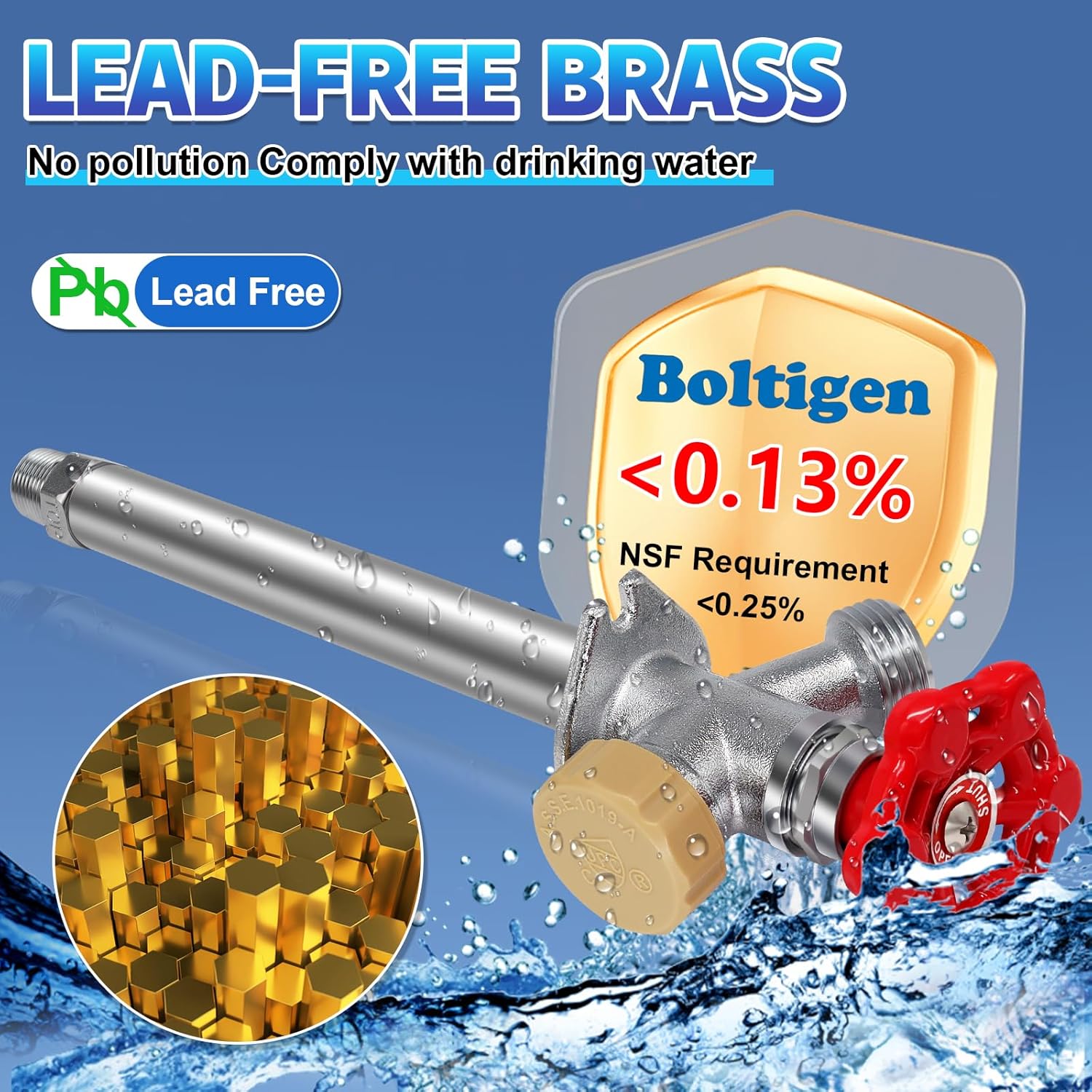 Boltigen 12inch Anti-Siphon Frost Free Sillcock Valve, No Lead Brass Freeze Proof Outdoor Water Faucet, 1/2" NPT X 3/4'' GHT Hose Bib Frost Free Outside Spigot