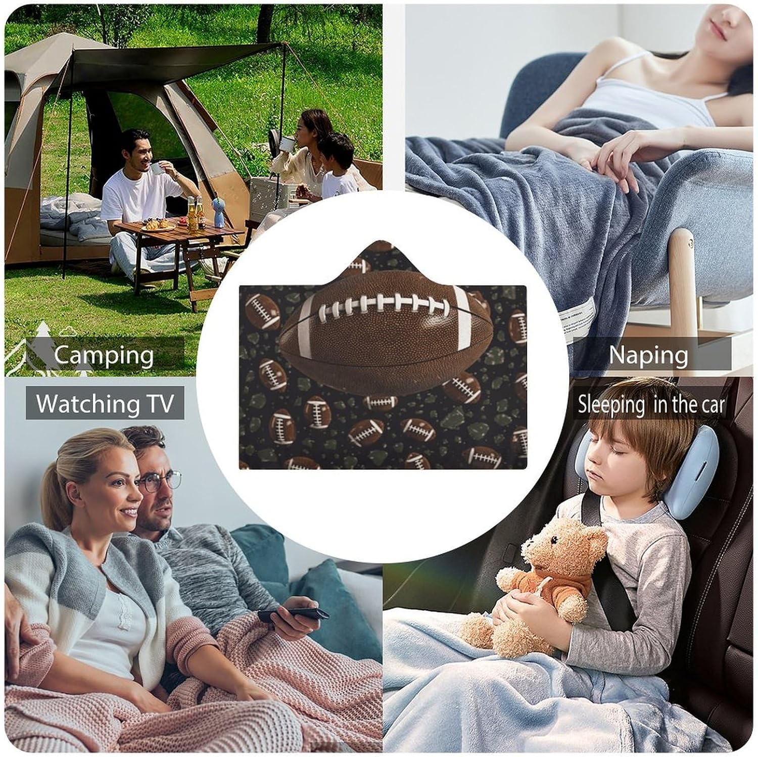 Football Green Hooded Blanket Cozy And Functional,Wearable Blanket Hoodie for Women Men,Blanket Poncho Presents60 x80