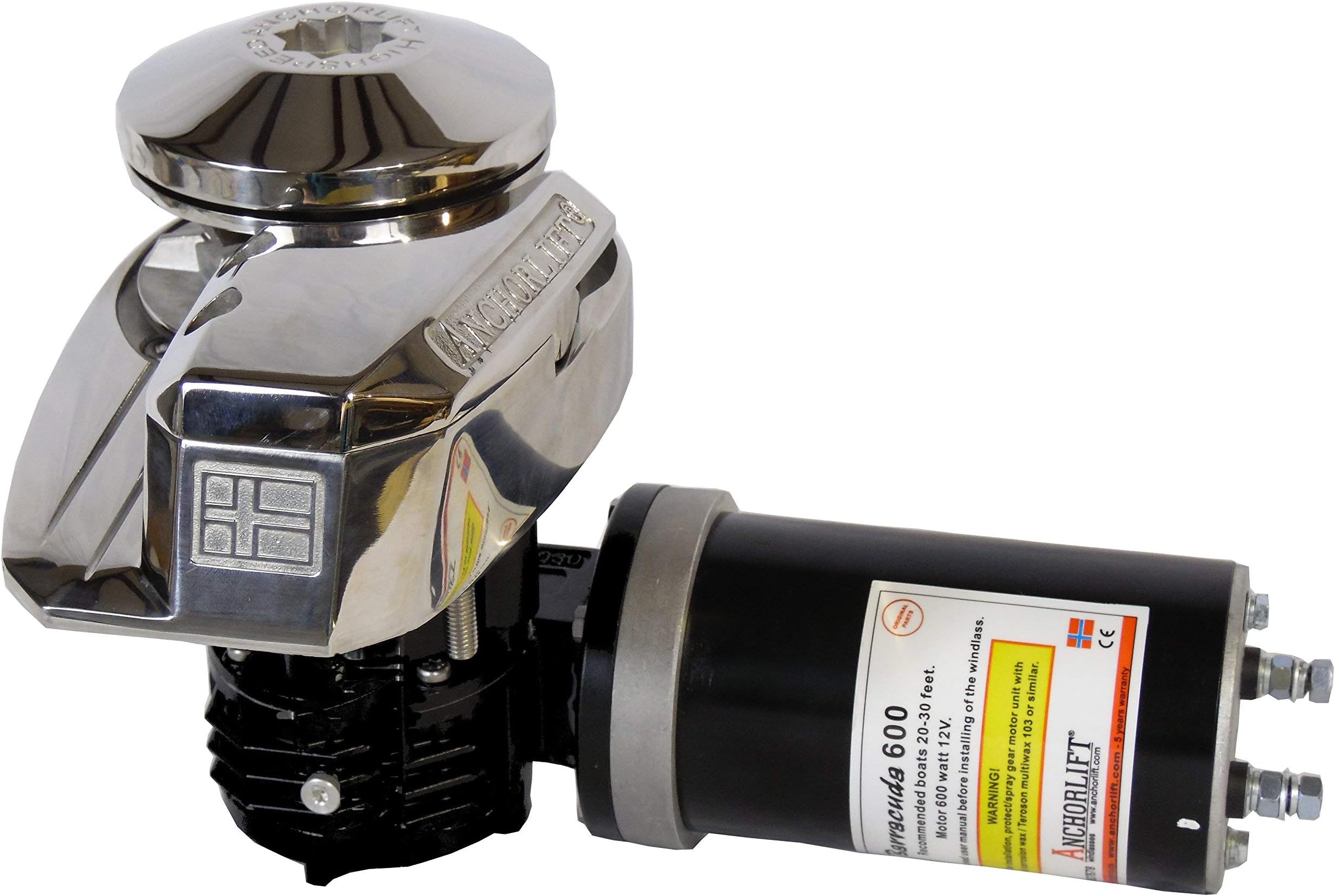 Vertical Windlass Barracuda 600 Model: B612, 1000 Watt, 12 Volt, 1/4" Chain Gypsy, 1/2" Rope. for Boats up to 30 feet.