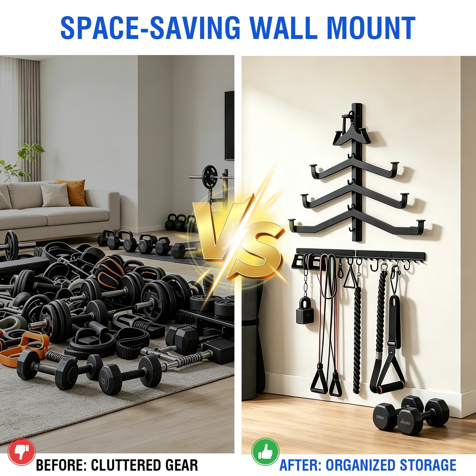 LAT Pulldown Attachments Storage Rack Wall Mounted LAT PullDown Bar Organizer in Acciaio Gym Accessories Rack con Ganci Heavy Duty per Manici, Accessori per Stazione Pesante