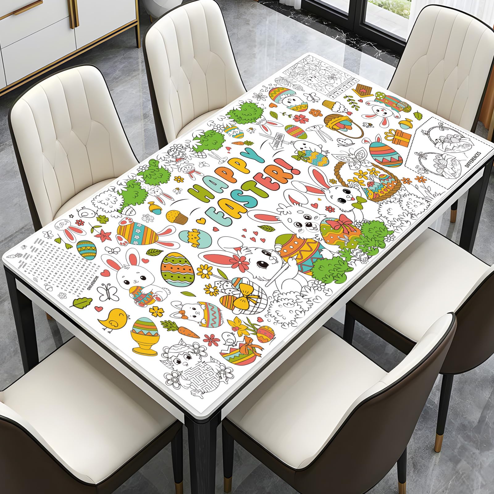 3 Pcs Giant Easter Coloring Poster, Large Happy Bunny Coloring Tablecloth, Jumbo Cute Spring Paper Coloring Table Cloth Banner for Easter Activities