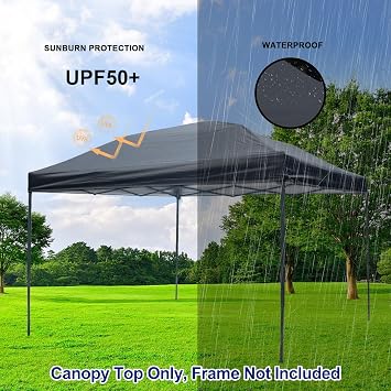 Joramoy 88 Canopy Replacement Top Only, Waterproof Pop Up Canopy Tent Cover with Windproof Ropes for Straight Leg Frame, Canopy Top Sunshade Sliver Coated for Outdoor Garden Patio Camping(Black)