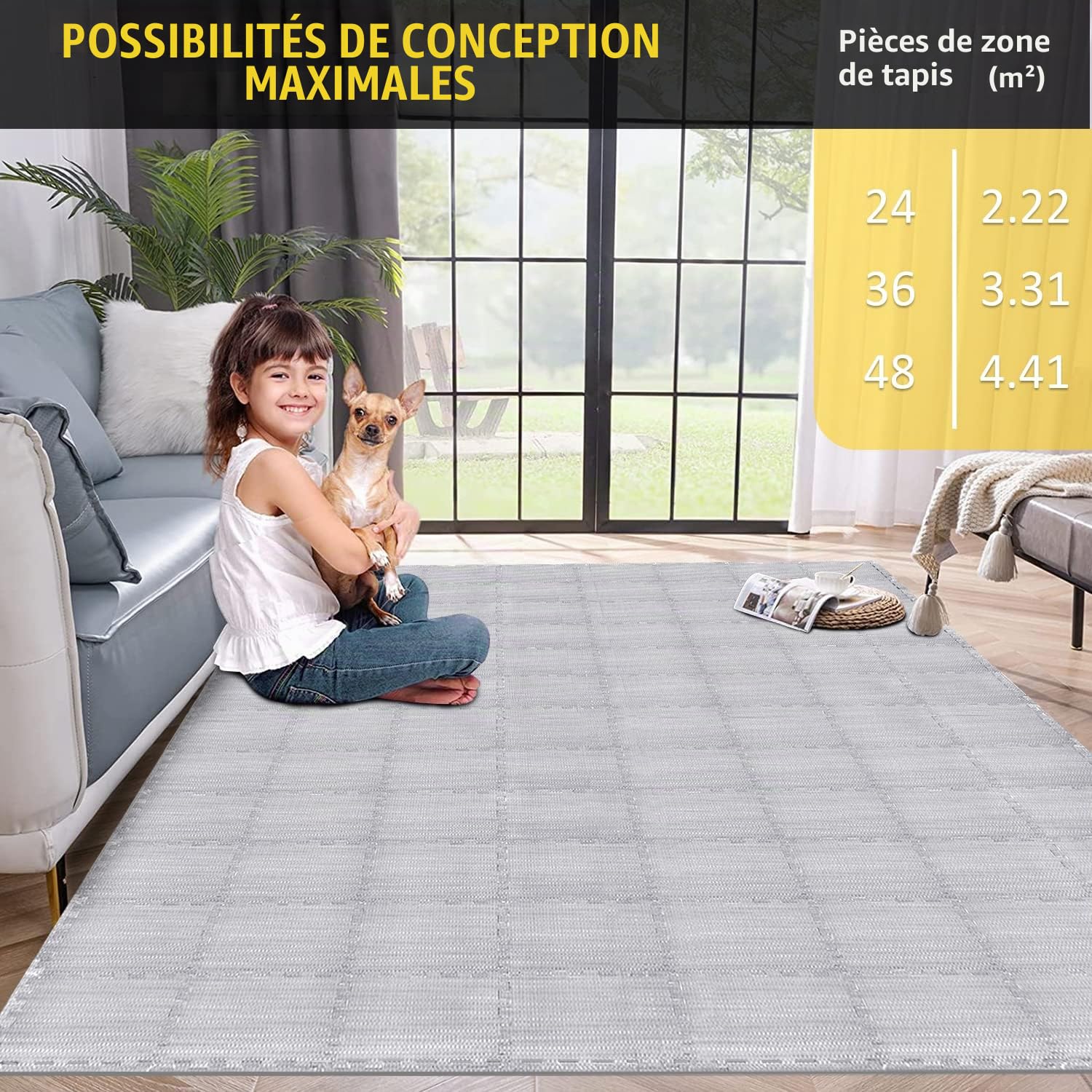 Lot de 24 tapis de protection de sol en EVA antidérapant pour salle de sport et appareil de fitness, tapis de fitness, tapis d'extérieur et de piscine, gris
