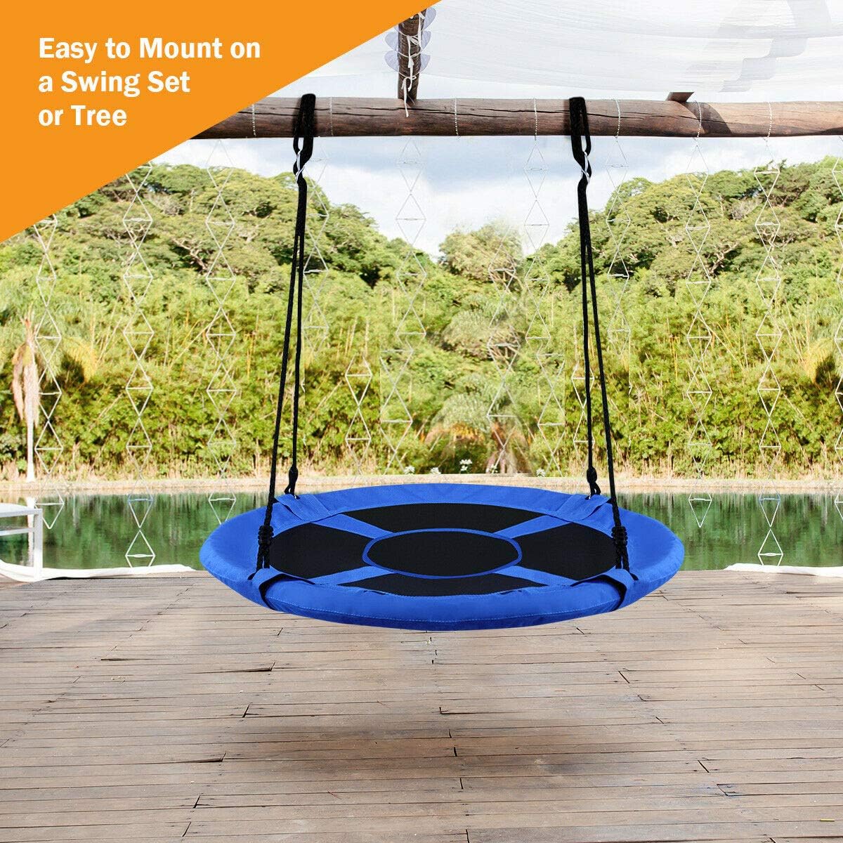 40’’ Flying Saucer Tree Swing Children Play Set Adjustable Ropes Playroom Blue