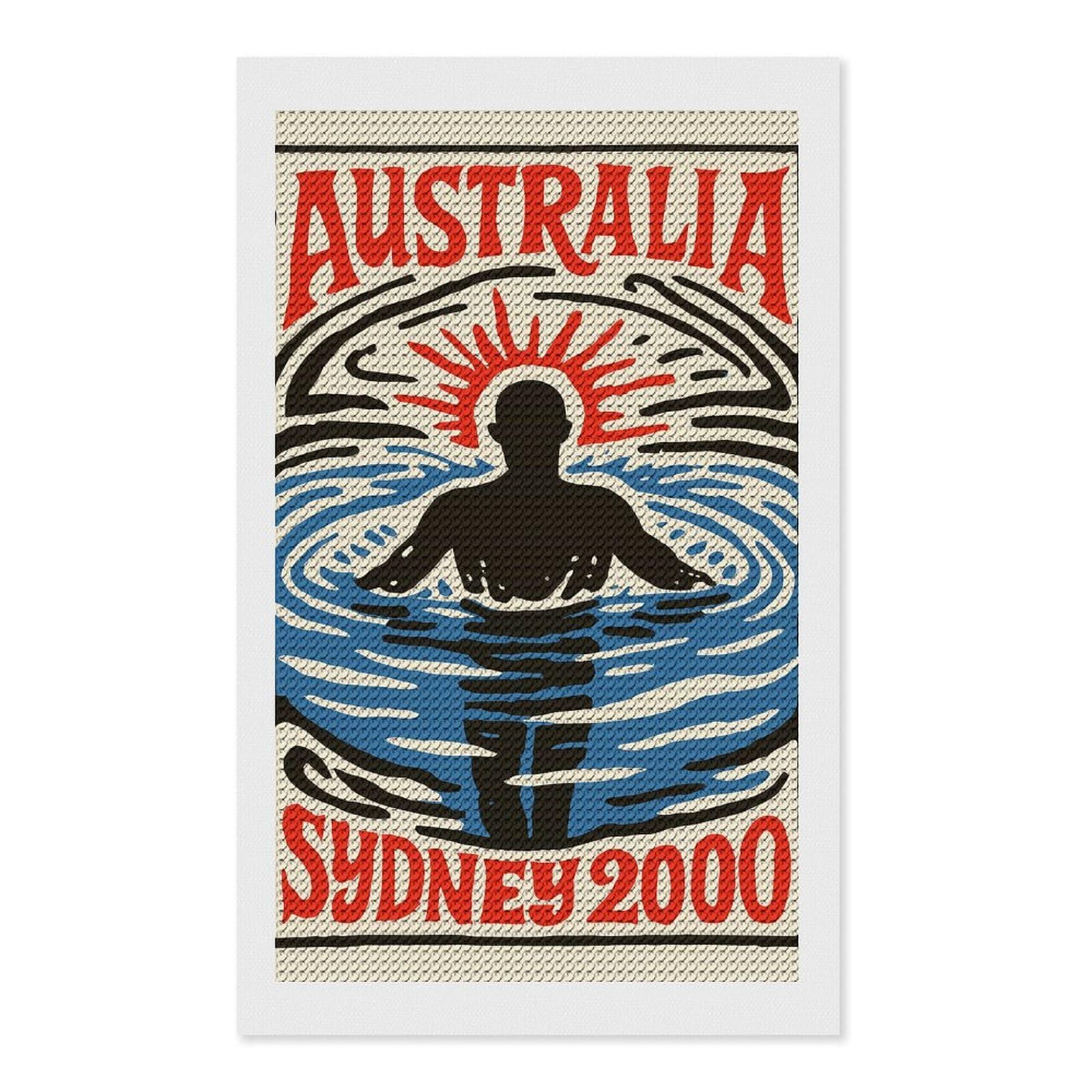 Junmoney Australia Sydney 2000 Diamond Art Kit 12"x20", Bedroom Decor, Adhesive Canvas, Full Kit Included, Thoughtful Present, Birthday Gift