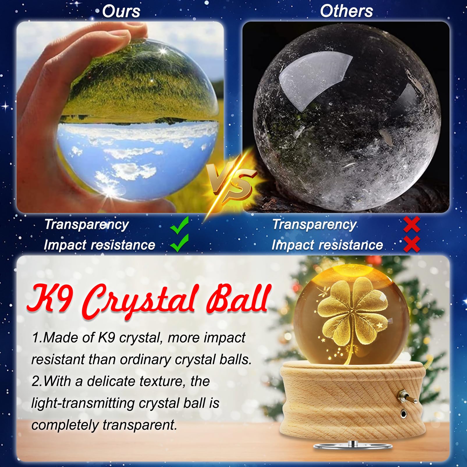 Caja De Musica con Luz, 3D Bola Cristal De Caja Musica Madera Giratorio 360°, Cajas Musicales para Niño/Adultos/Día De La Madre/Cumpleaños/Regalos