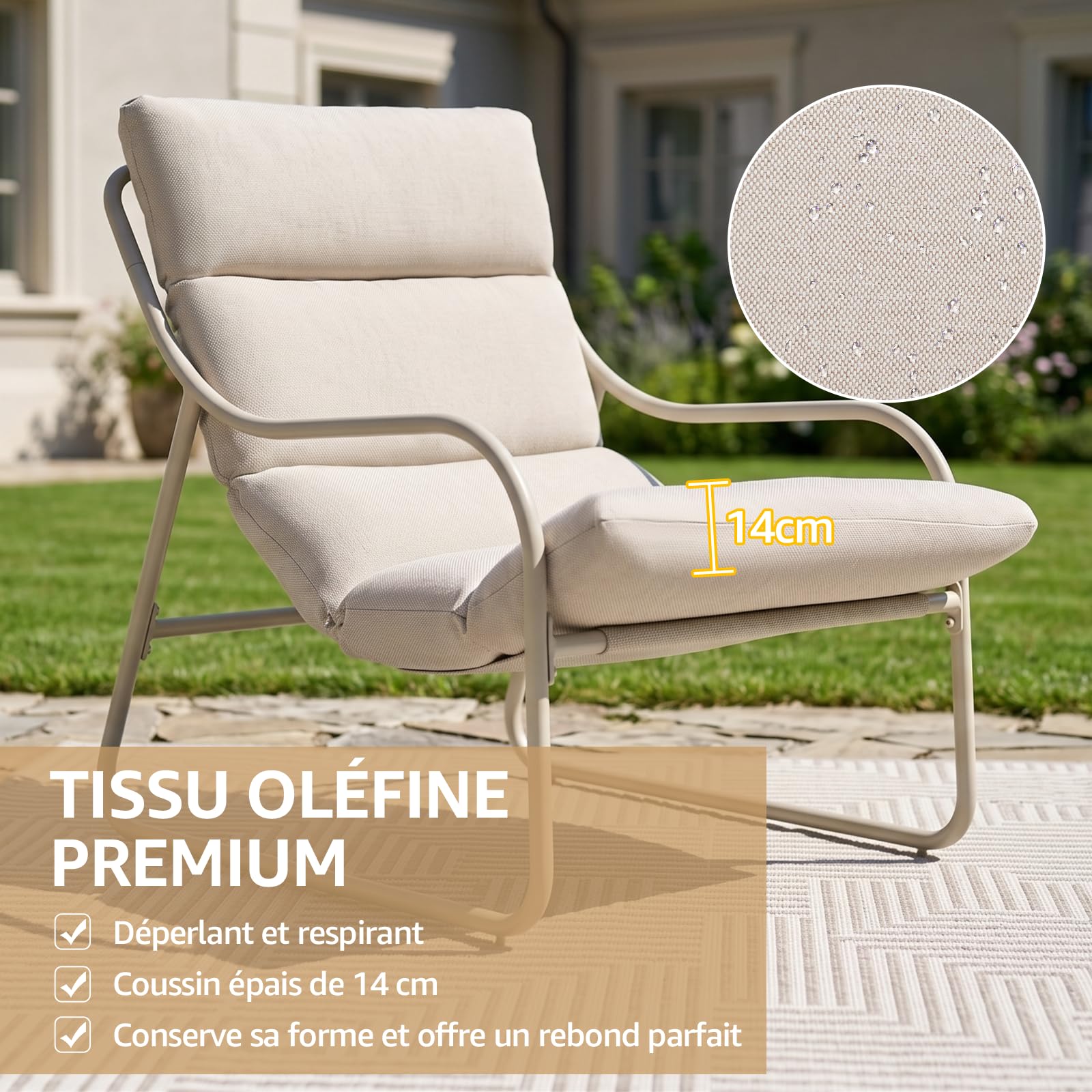 Natural Expressions Ensemble de Meubles de Balcon 3 Pièces, Ensemble de Meubles de Jardin Résistant aux Intempéries, Cadre en Aluminium, Tissu Textilène, Ensemble Style Bistro pour Patio, Beige