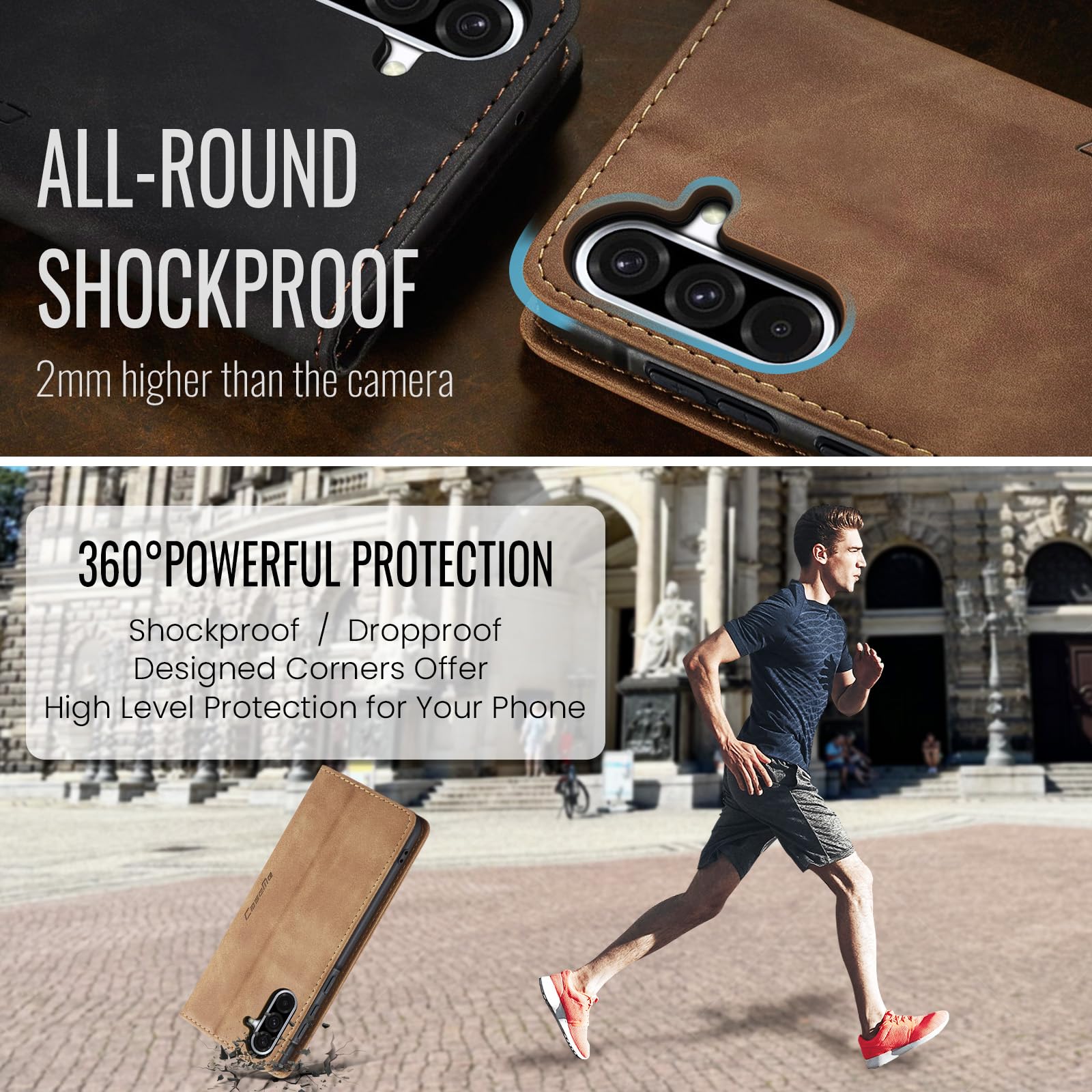 Azororo Cover per Samsung Galaxy A56 5G, Premium PU Pelle Custodia, Magnetica Carta Fessura Portafoglio Case, Flip Cavalletto Custodia per Samsung Galaxy A56- Marrone