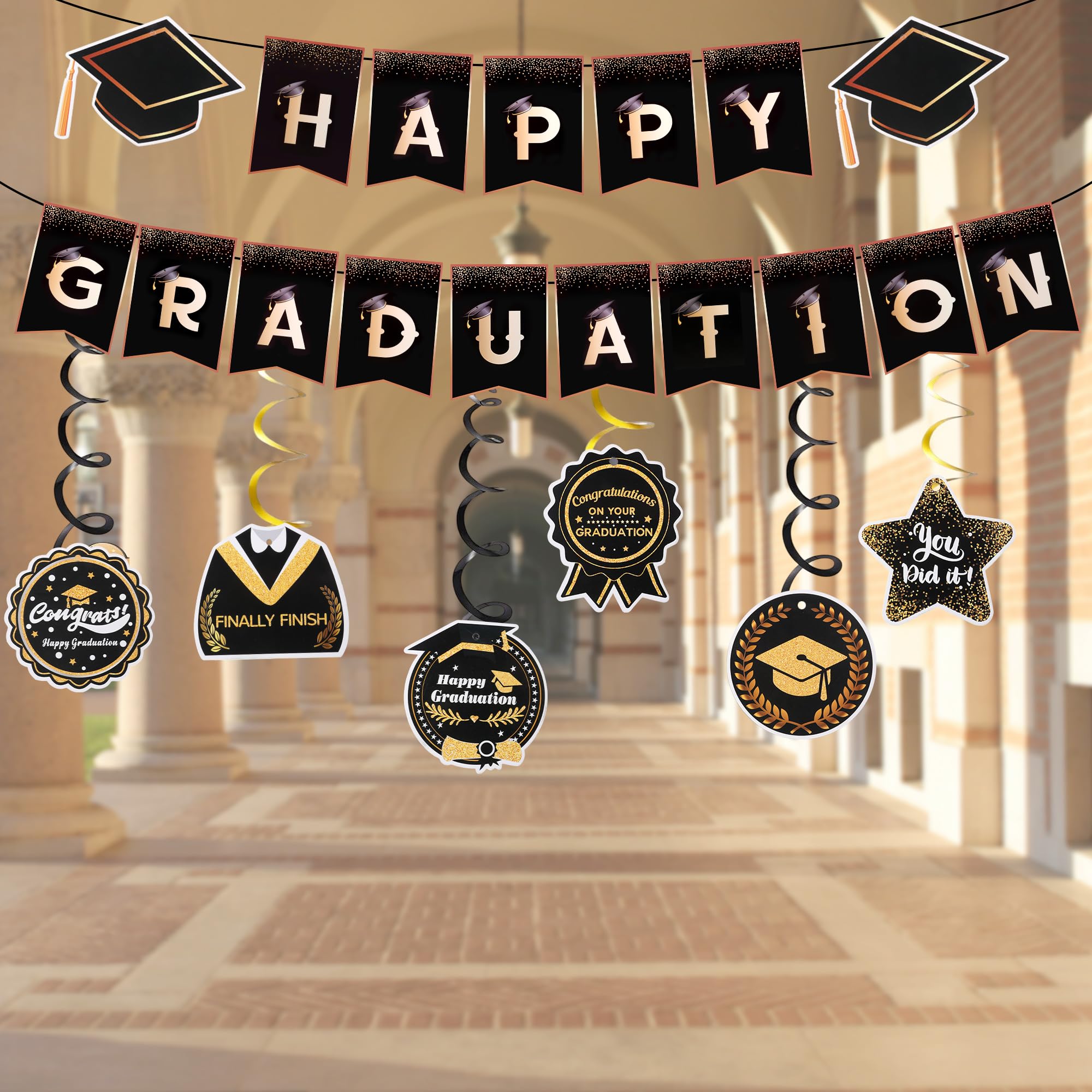 Happy Graduation Banner 1,5 X 0,9 M – Schwarz & Gold – Glückwunschdeko Für Abschlussfeiern – UV-beständig Happy Graduation Banner 1,5 X 0,9 M – Schwarz & Gold – Glückwunschdeko Für Abschlussfeiern – UV-beständig