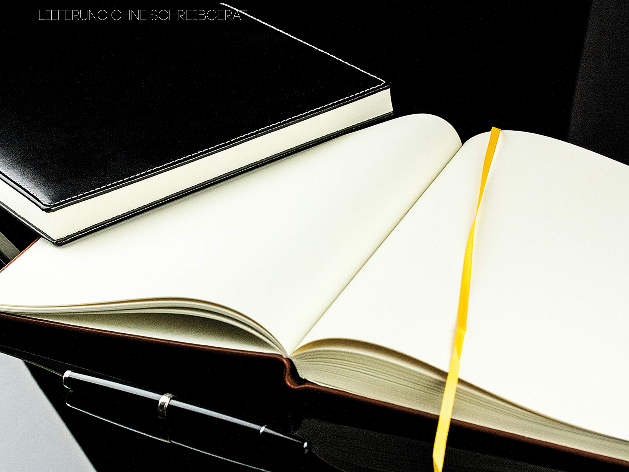 DELMON VARONE - Personalisierbares Gästebuch gebunden in Premium Cambridge Leder schwarz - Blanko Buch mit Hardcover Einband und Merkband zum selbstgestalten für Hochzeit, Taufe, Geburtstag und Geburt
