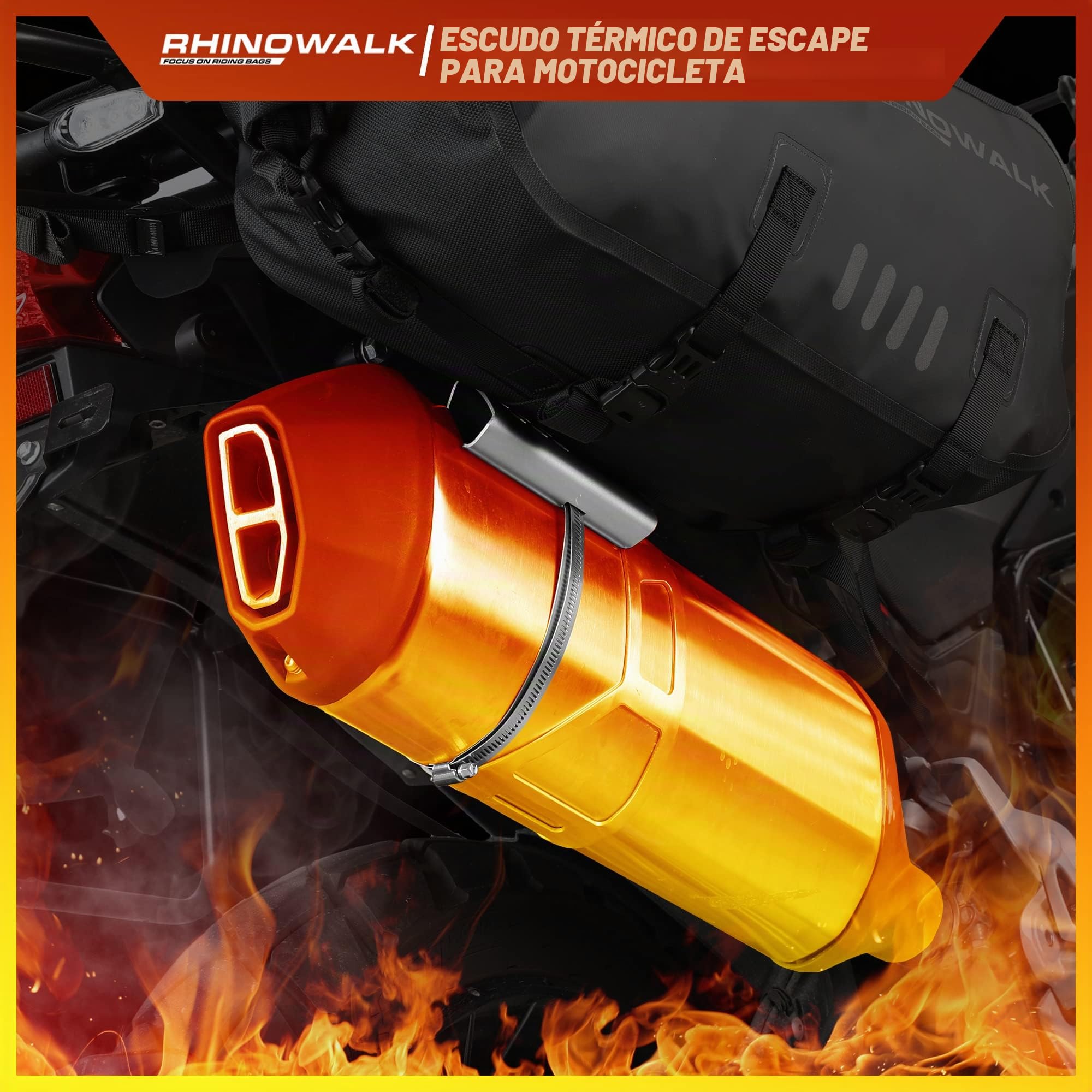 Rhinowalk Motocicleta Protector de Calor para Tubo de Escape, Cubierta de protección contra el Calor, Chapa de Escape cromada, protección contra el Calor