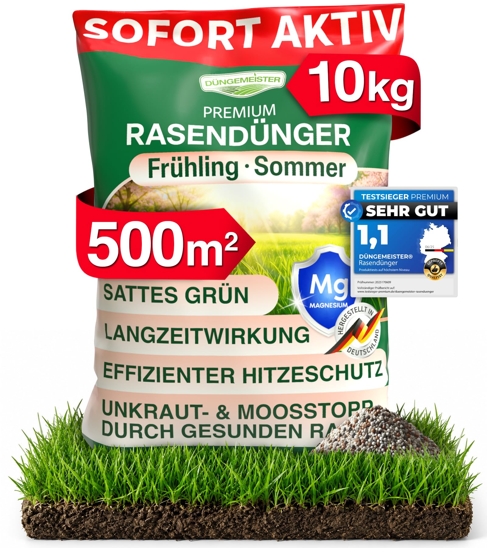 Rasendünger Sommer Sofortwirkung – sattes Grün – für Streuwagen geeignet (10 kg für 500m²)
