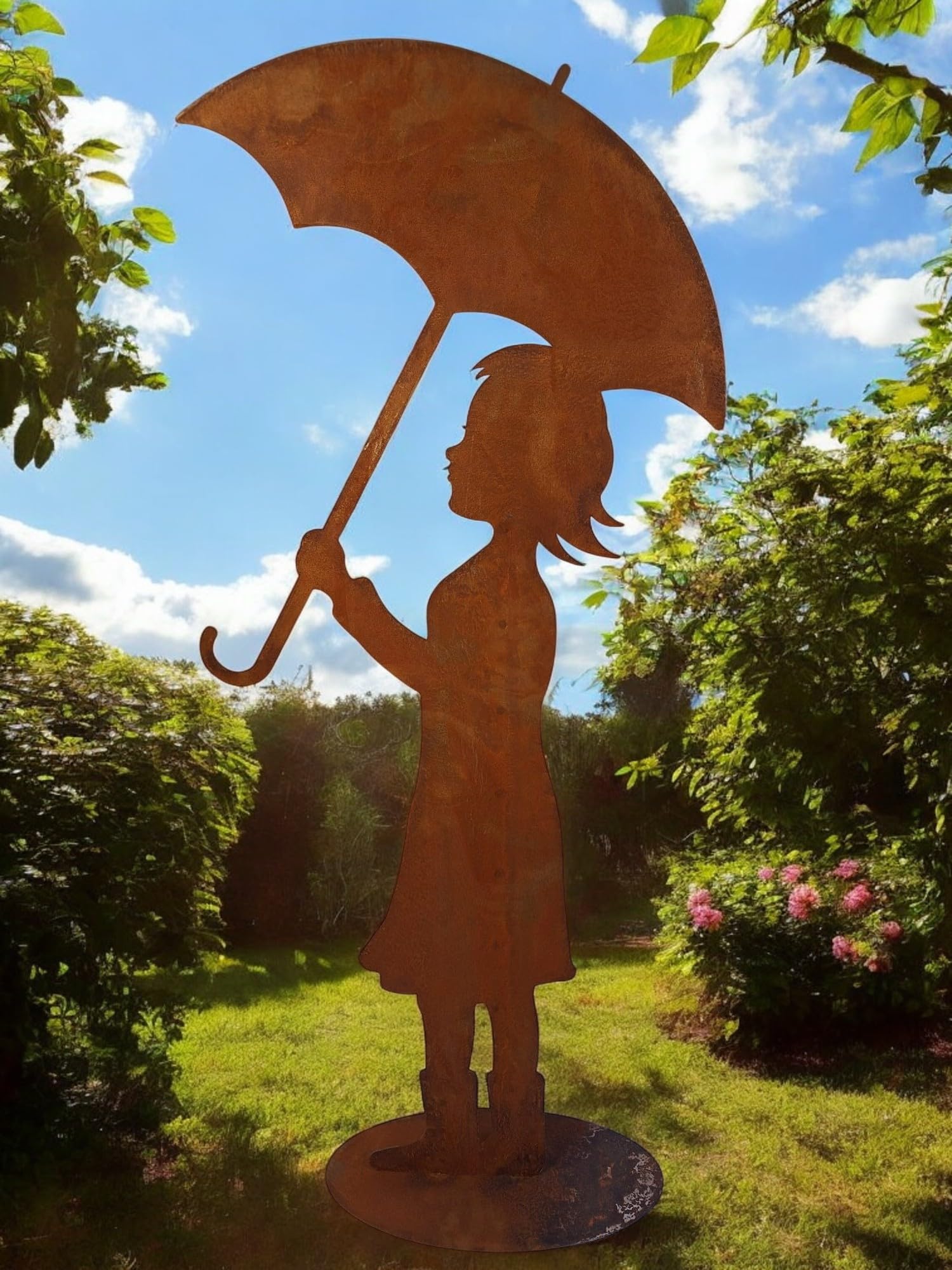 Bornhöft Gartenfigur Mädchen mit Schirm, Edelrost-Silhouette, XXL 110 cm Höhe, Gartendekoration aus Metall in Rost Optik Wetterfeste Edelrost Metallfigur für Garten und Terrasse