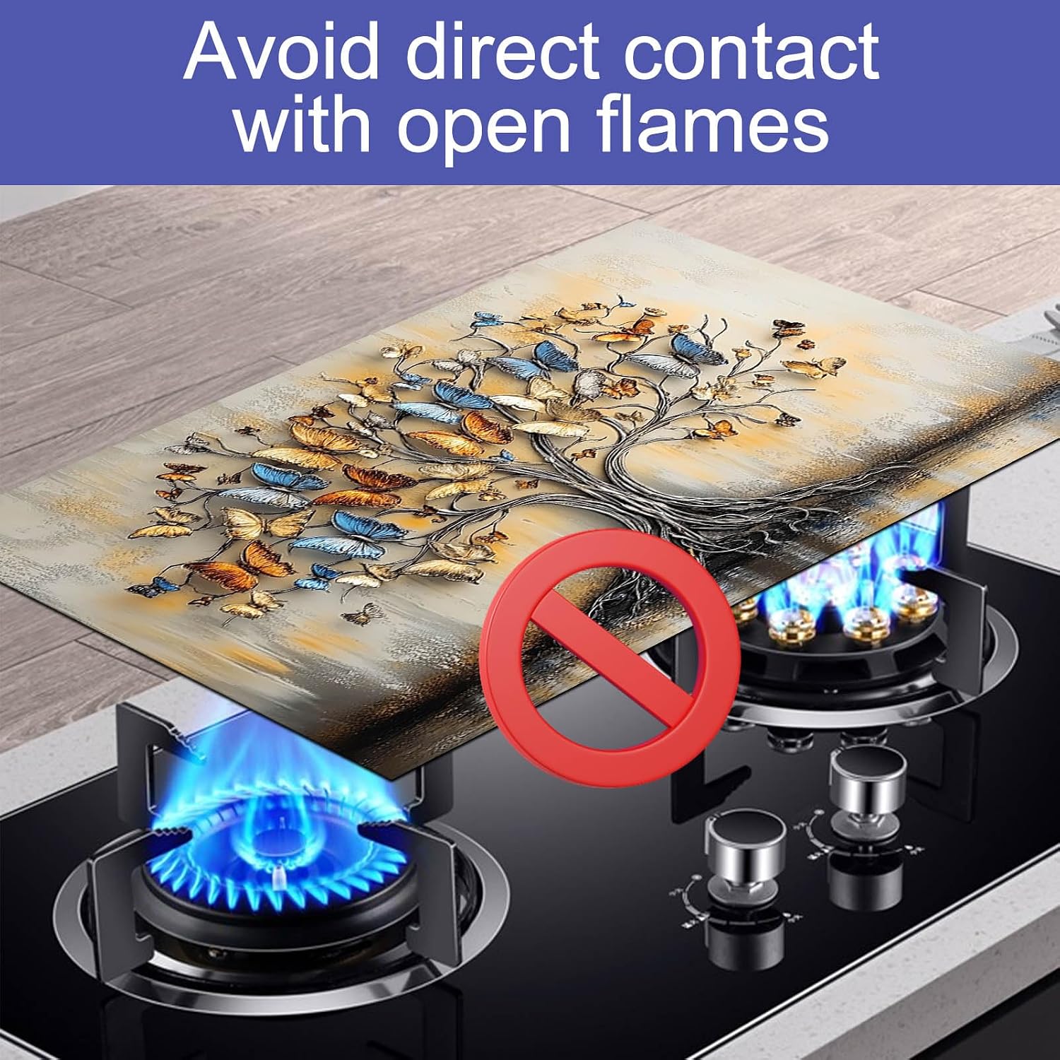 HOMETITUTE Gold Butterfly Tree Stove Top Cover for Electric Stove Decorative 28x20 Inch Diatomite Heat Resistant Kitchen Cooktop Protector Countertop Mat with Elegant 3D Artistic Design