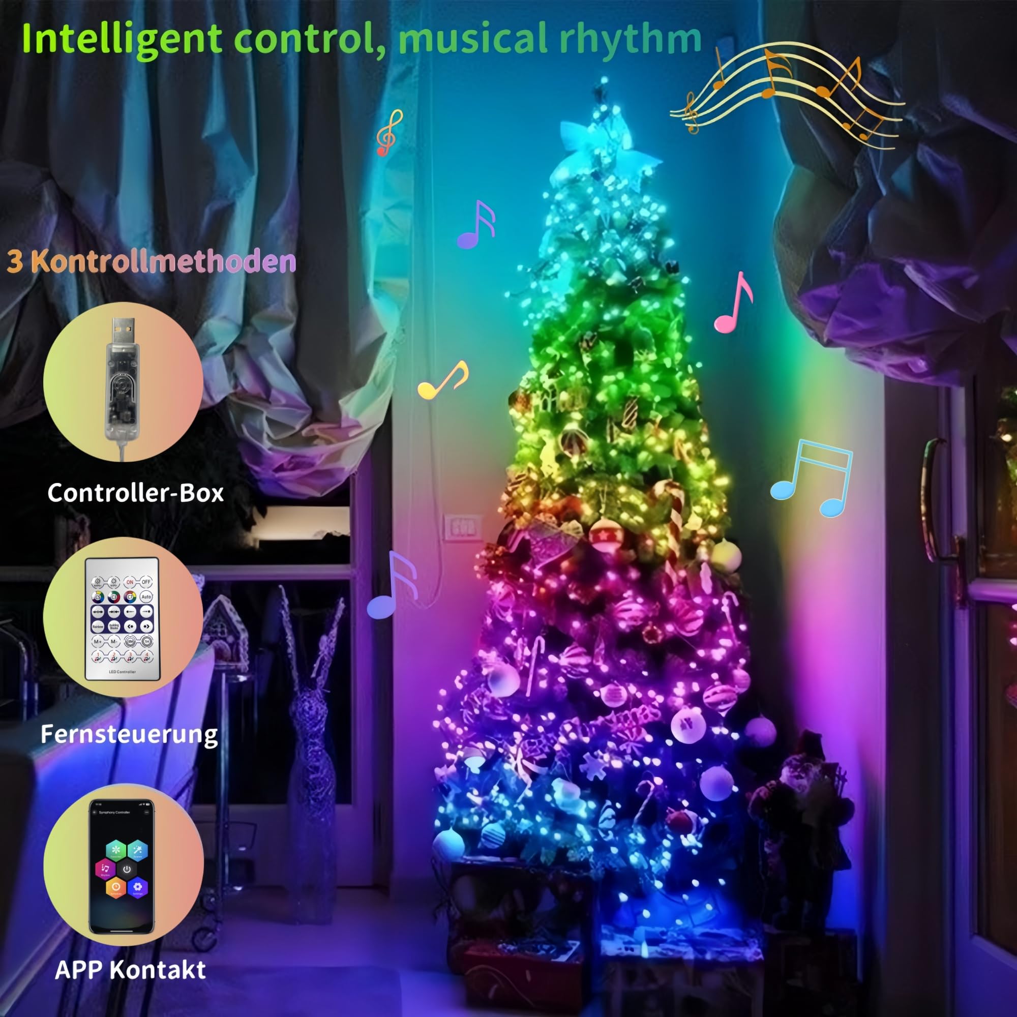 5 m RGB LED Fairy Lights Indoor & Outdoor, USB Operation, App & Remote Control, Music Sync, Timer, IP65 Waterproof - Image 3