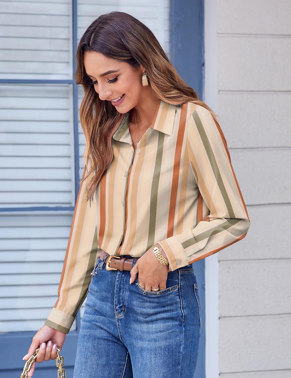 Zeagoo Button Down Shirts for Women Dressy Floral Printed Long Sleeve Blouse Business Casual Work Tops - Image 2