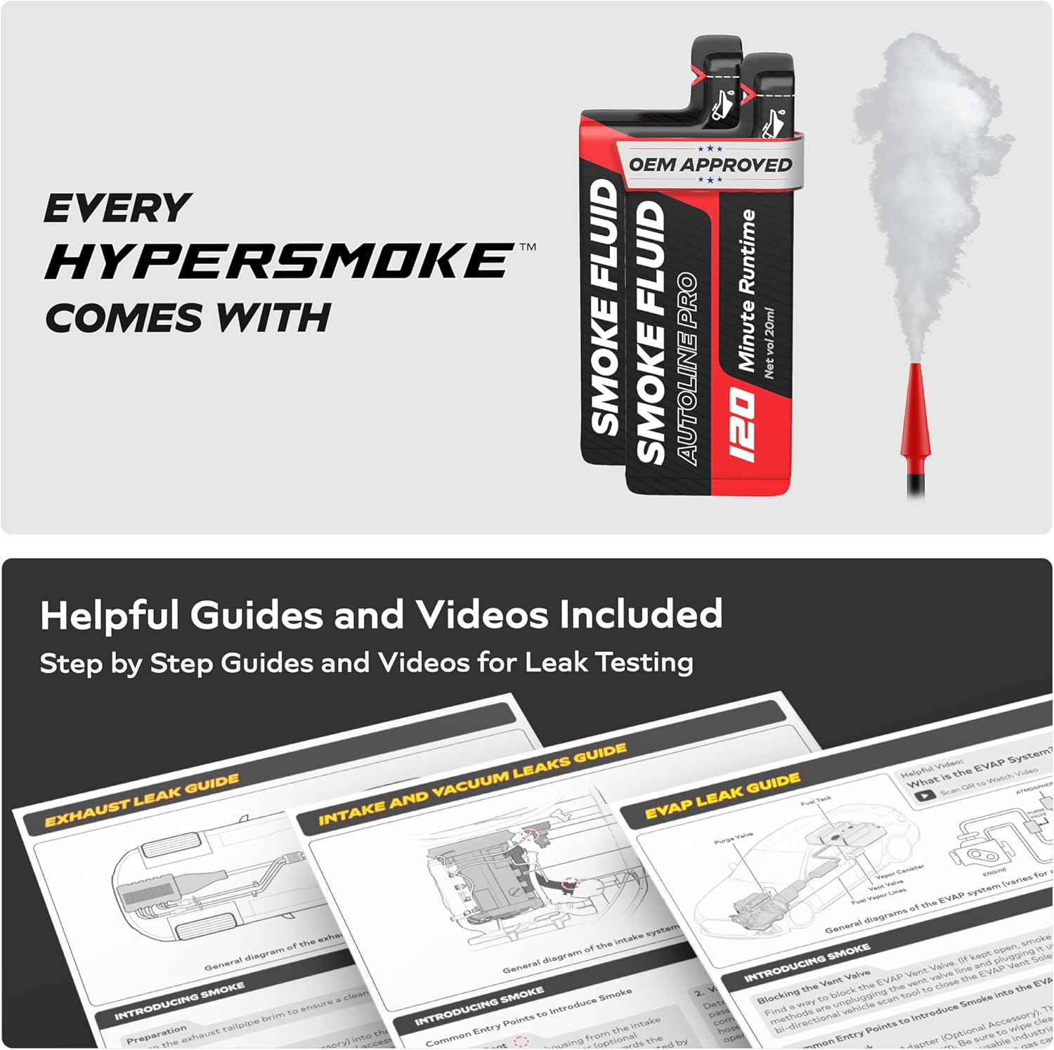 AutoLine Pro HyperSmoke™ Automotive Smoke Machine EVAP Vacuum Leak Tester – Adjustable Pressure – OEM Approved Smoke Fluid – Built-in Air Compressor Motor - Includes Smoke Fluid x2.