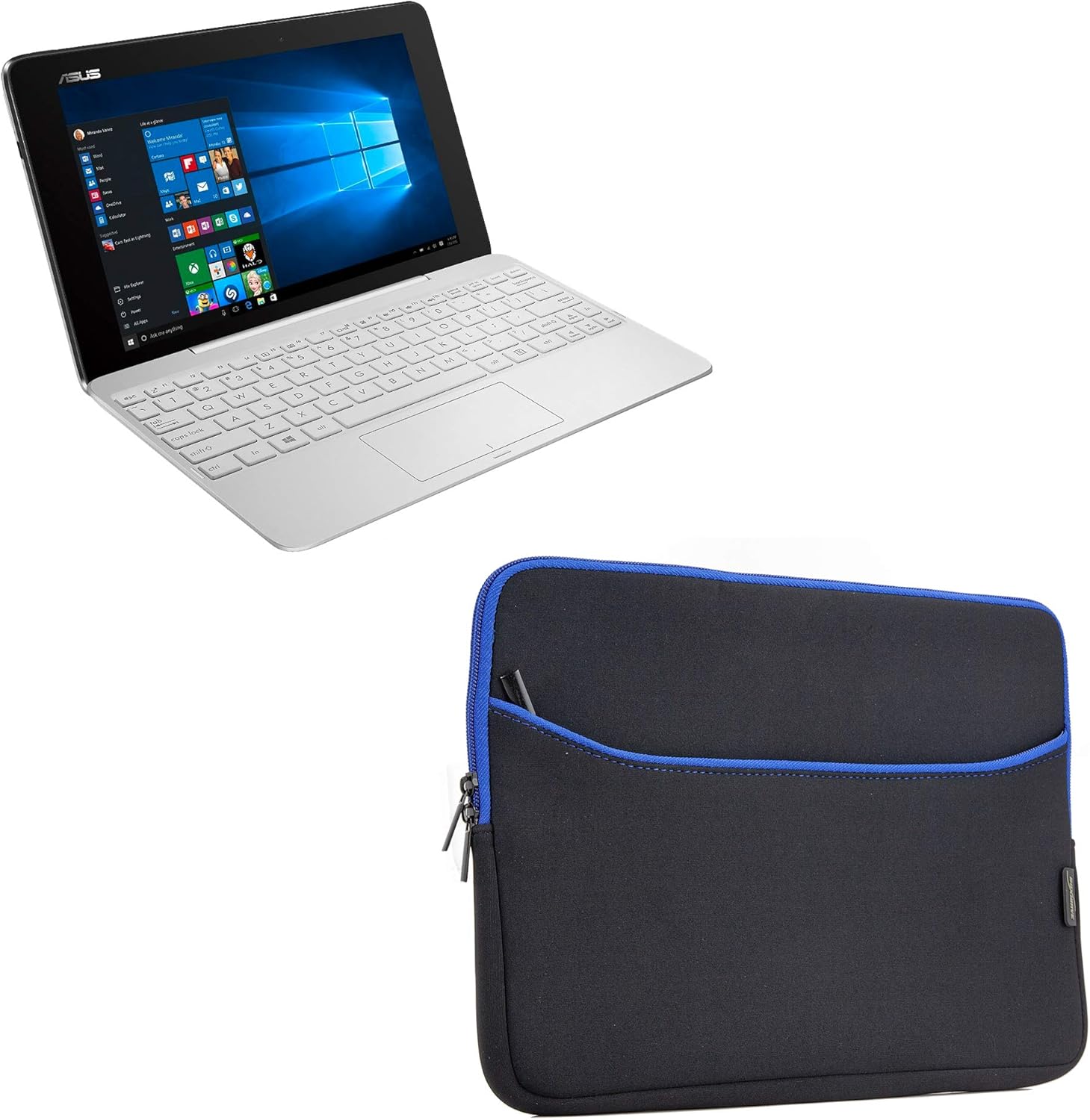 BoxWave Case Compatible with ASUS Transformer Book T100HA - SoftSuit with Pocket, Soft Pouch Neoprene Cover Sleeve Zipper Pocket - Jet Black with Red Trim
