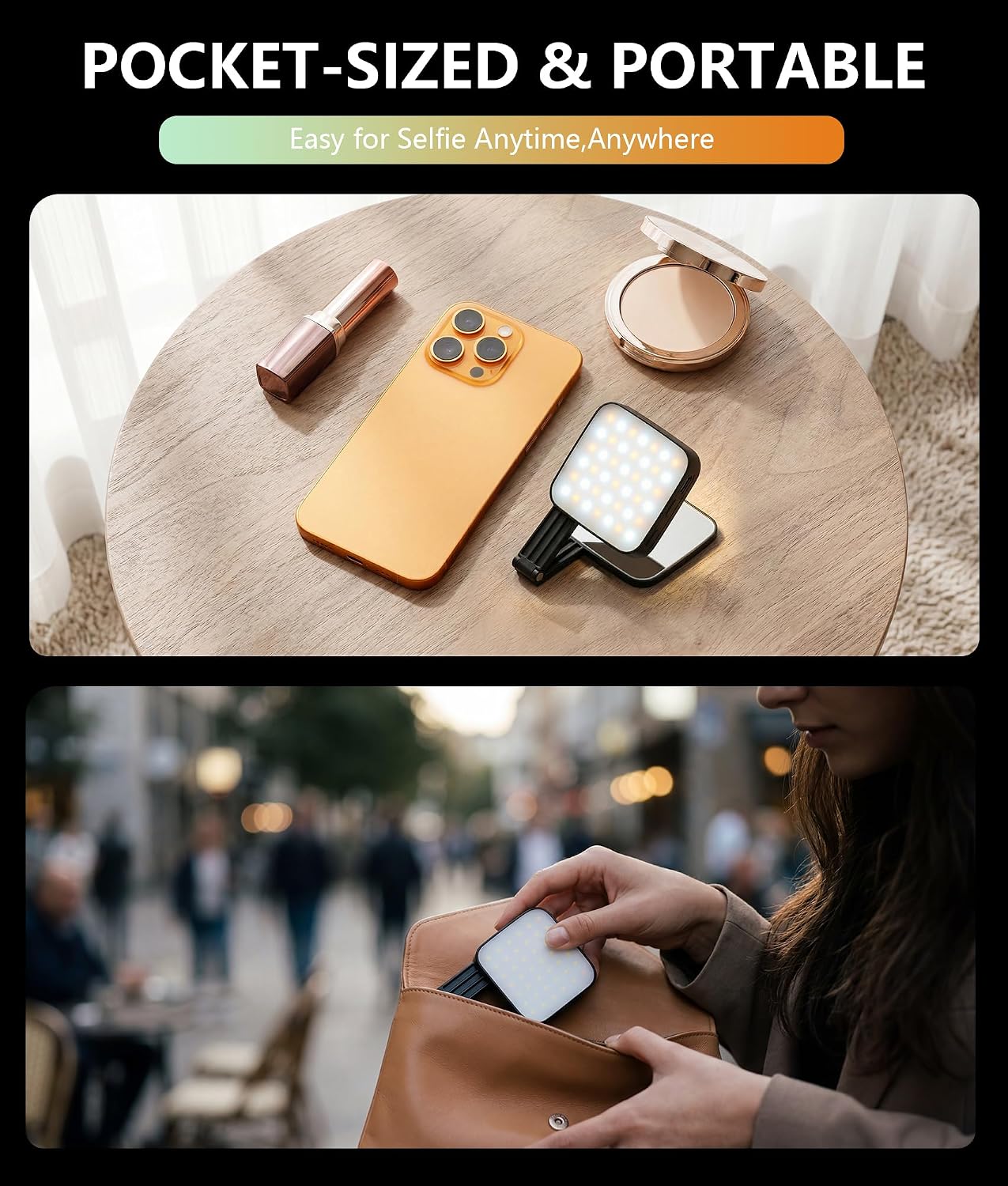 LOUERN Magnetic Dual-Sided Selfie Light Compatible with MagSafe iPhone, 42LEDs per Side, CRI95+ Rechargeable Portable & Foldable Phone Light with Mirror for TikTok, Vlogging, Zoom Calls, Photography