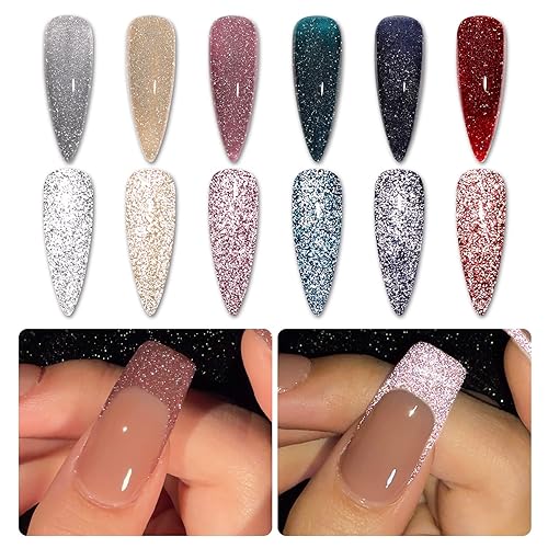 GAOY - Juego de esmaltes de gel para uñas con brillantina reflectante 6 colores incluye rosado rojo y plateado esmalte de gel holográfico Purpurina