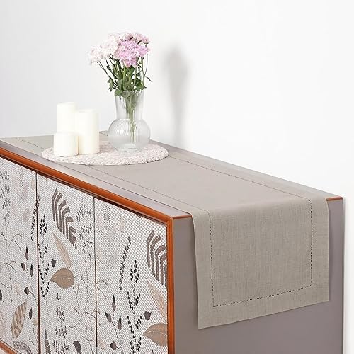 Miniatura 3 de D'Moksha Homes - Camino de mesa de lino - 14 x 60 pulgadas - Color natural - Lino puro con vainica, lavable a máquina - Camino de mesa rústico para
